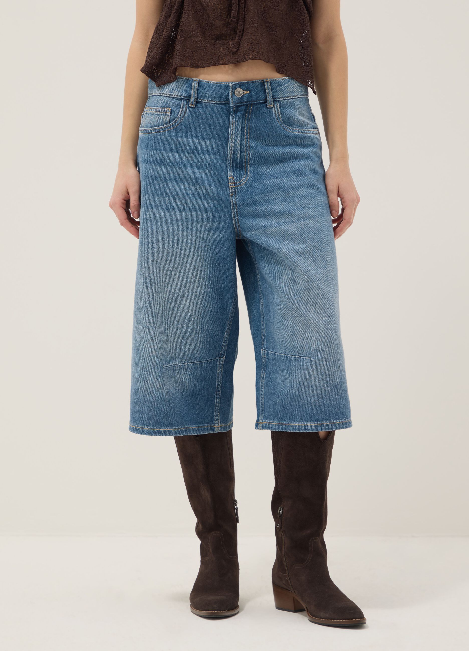 Blue denim pure cotton baggy shorts