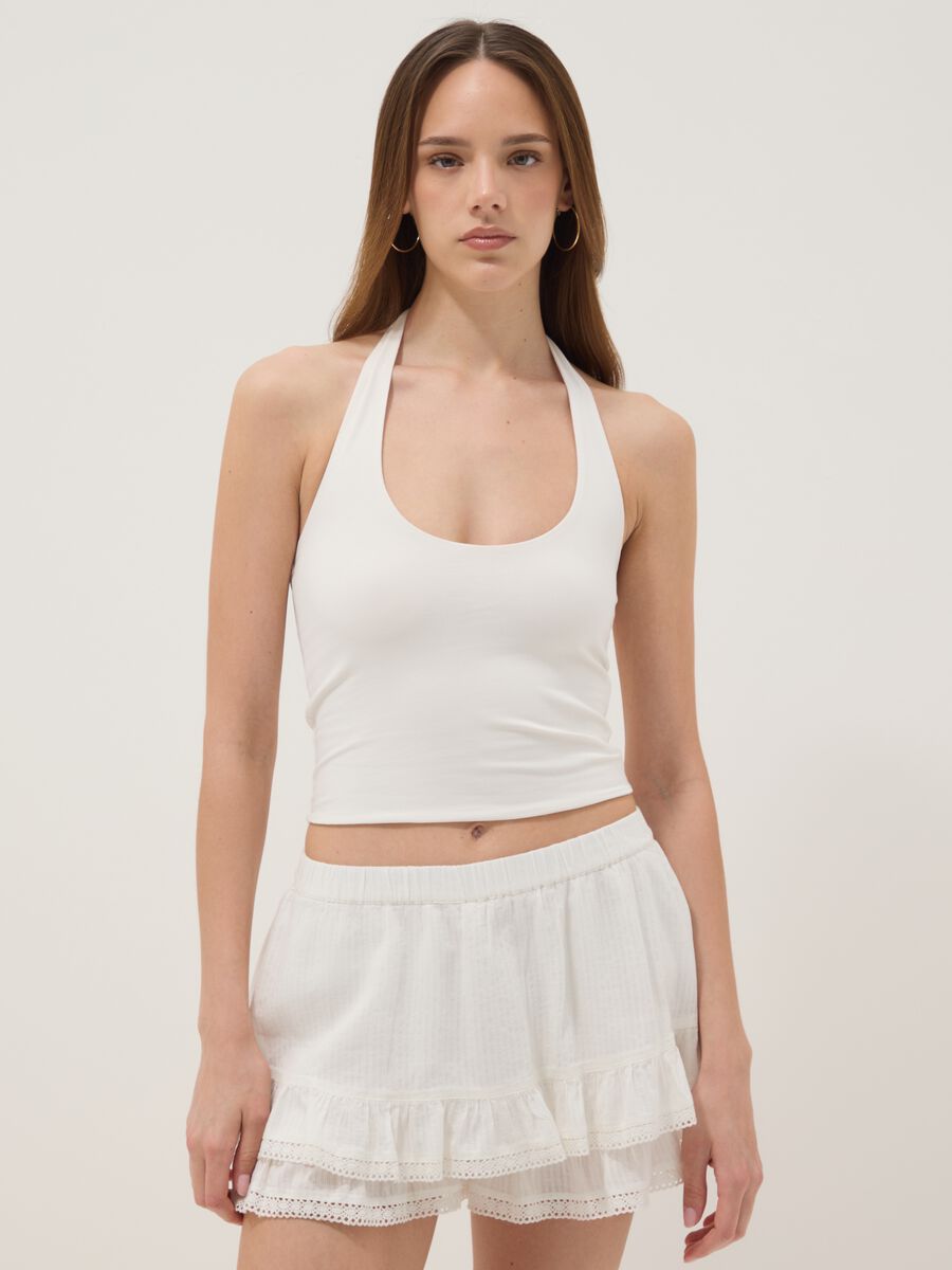 Tank top bianco in cotone elasticizzato fitted_1