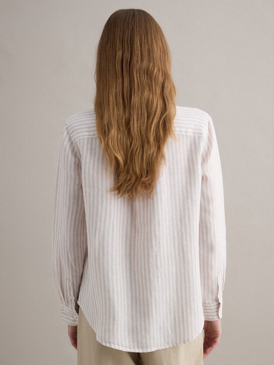 Pure linen striped shirt in white and beige regular fit_3