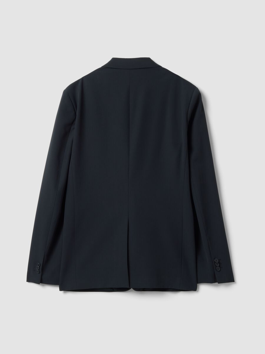 Blazer blu in twill di viscosa elasticizzata slim fit con rever a lancia_2