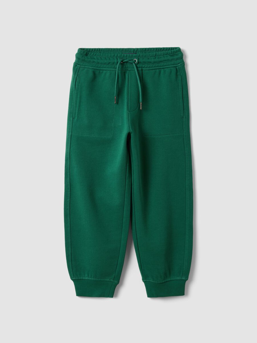 Green pure cotton jogger trousers with elasticated waist for boys_3