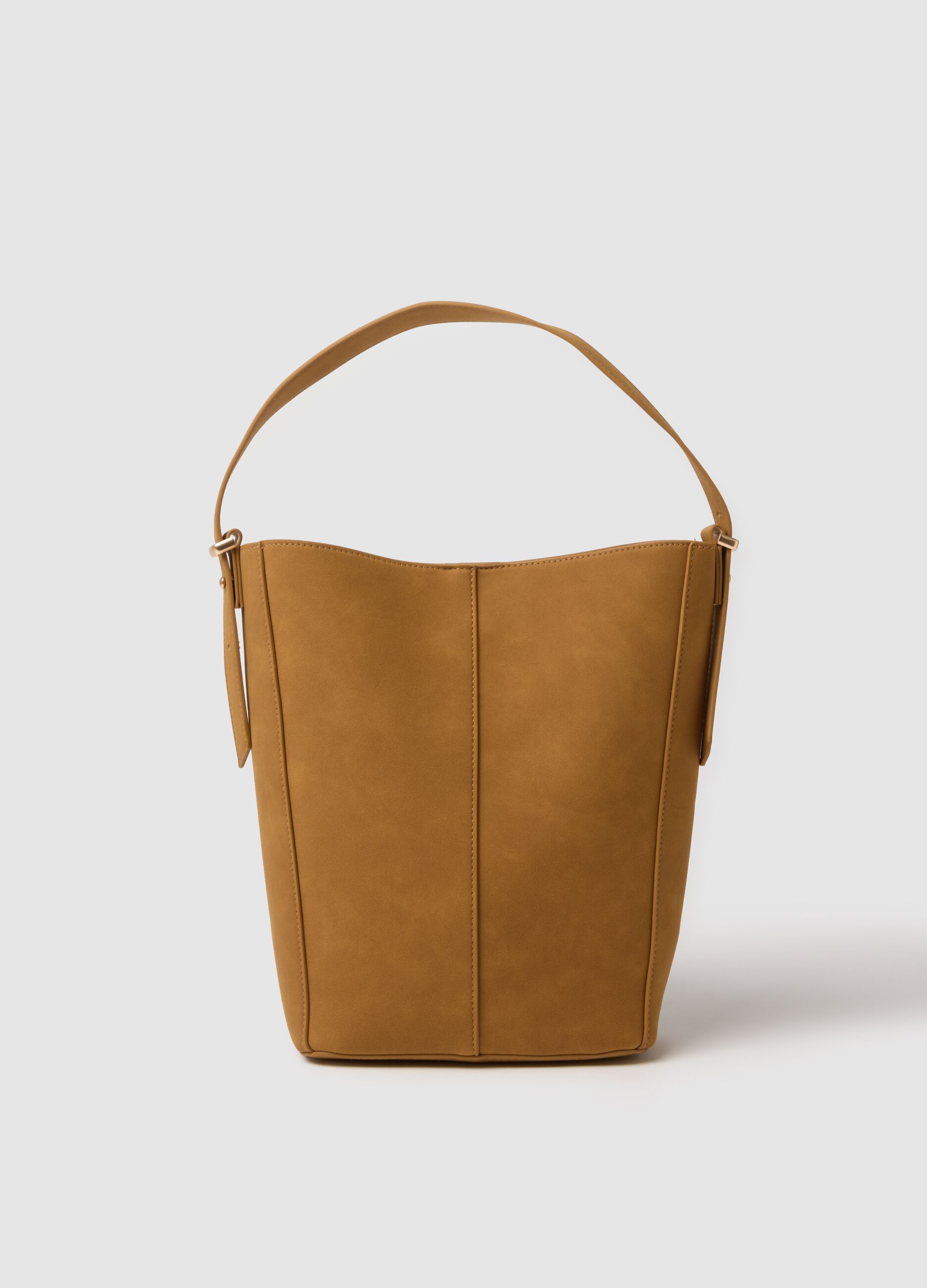 Brown bucket bag with adjustable handle