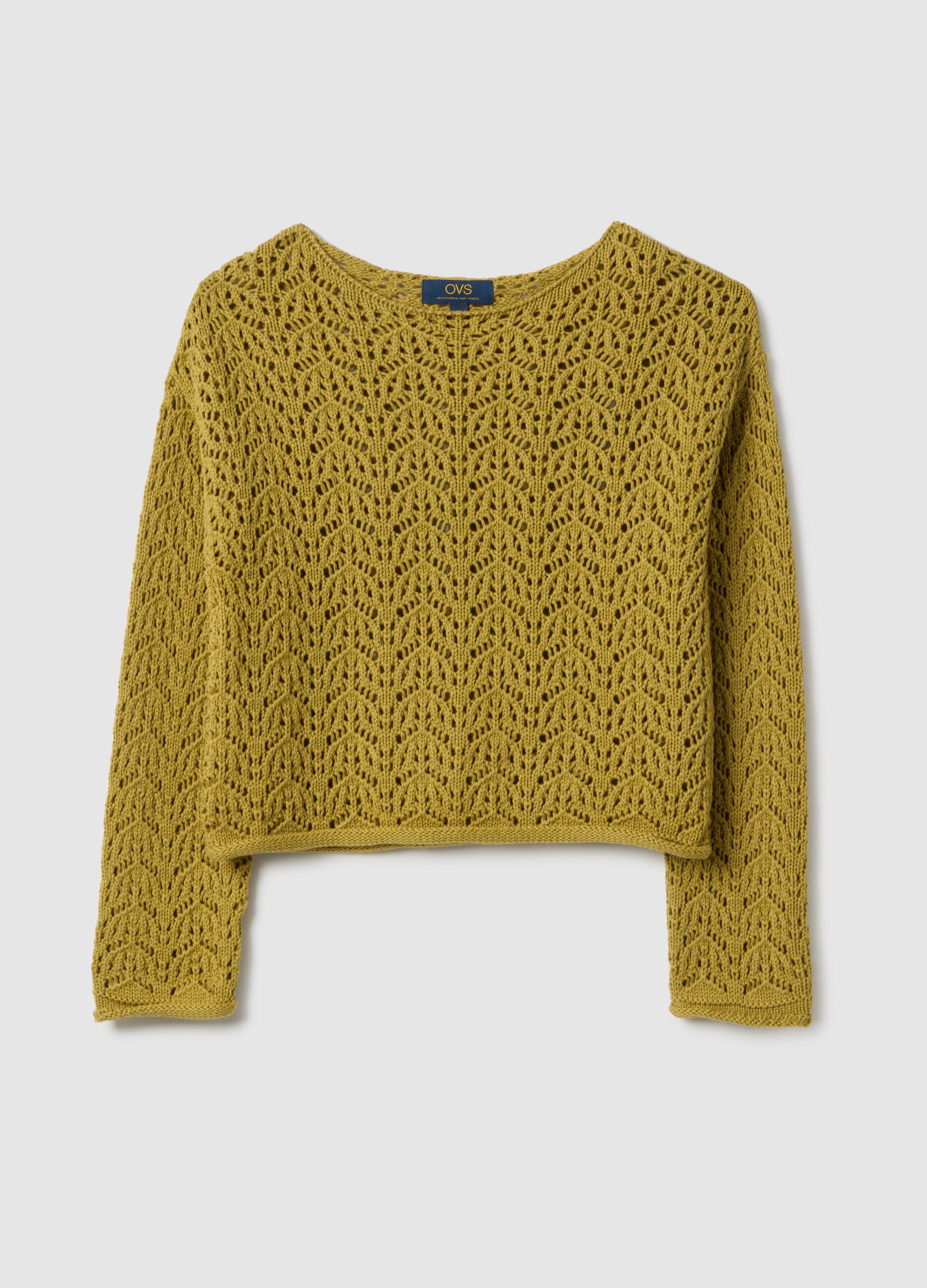 Pure cotton yellow jumper regular fit with perforated pattern
