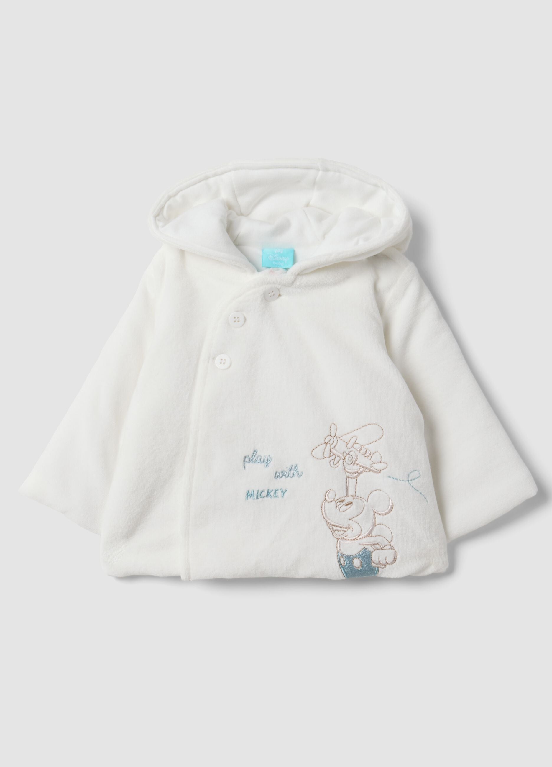White padded jacket in organic cotton blend with Mickey embroidery for baby
