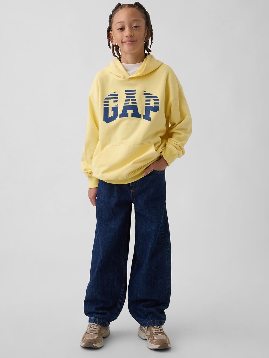 Yellow cotton blend regular fit kids sweatshirt with logo_1