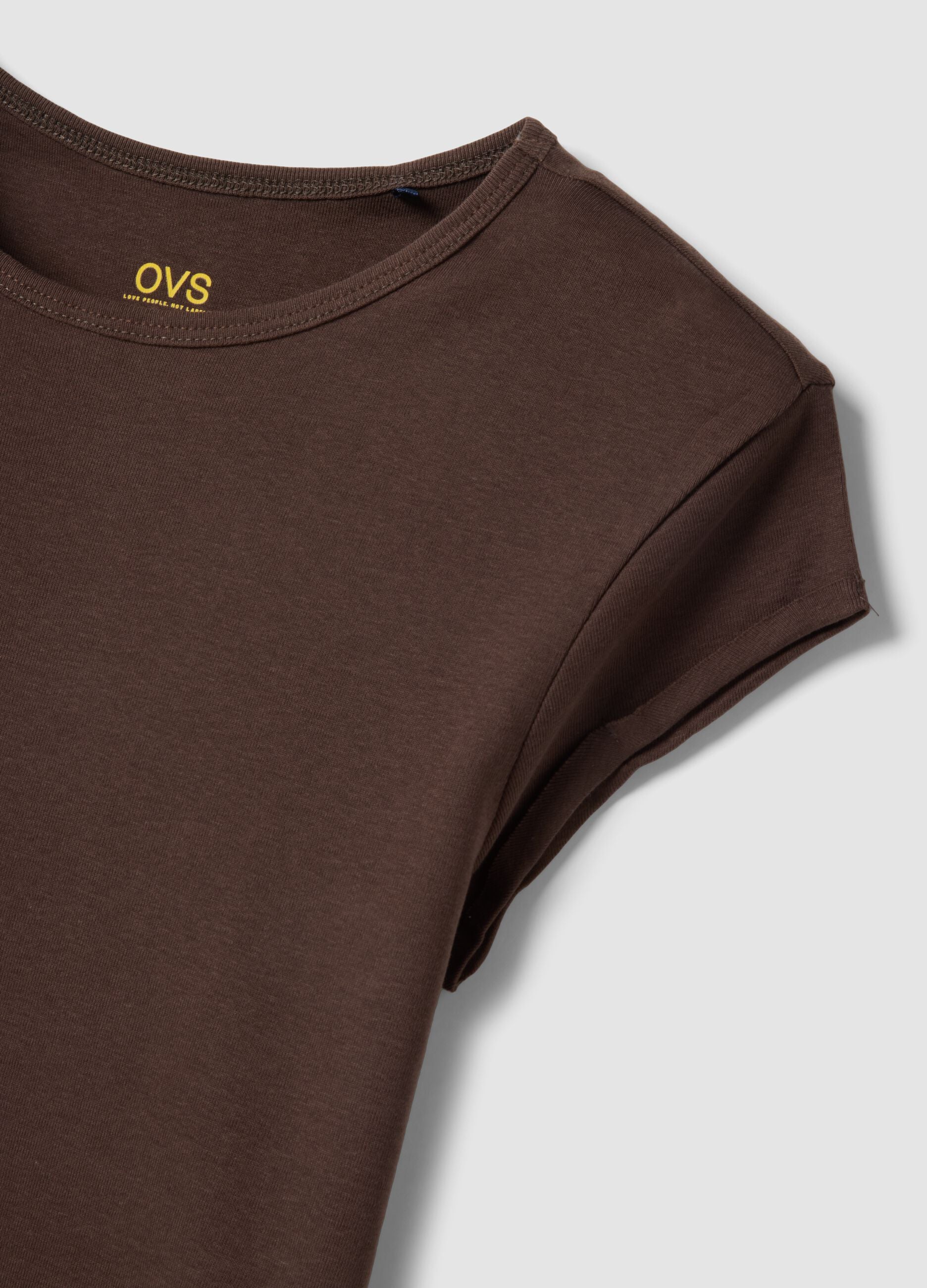 Regular fit brown short-sleeve pure cotton t-shirt