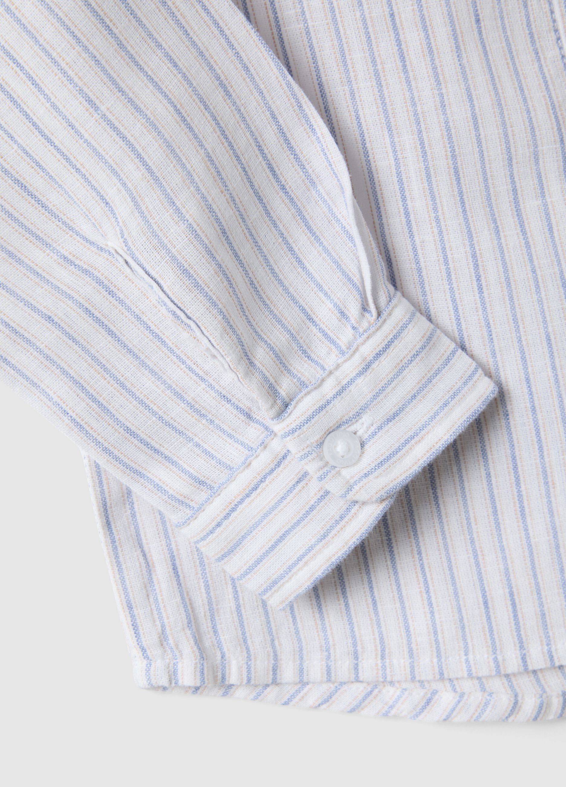 Children's regular fit striped multicolour linen-cotton blend shirt