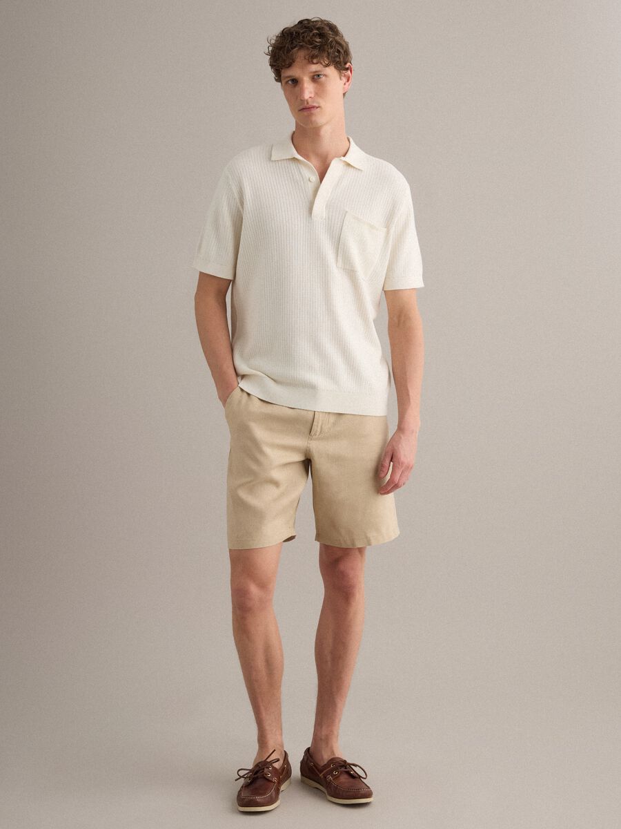 Beige pure linen Bermuda shorts with elasticated waist_0