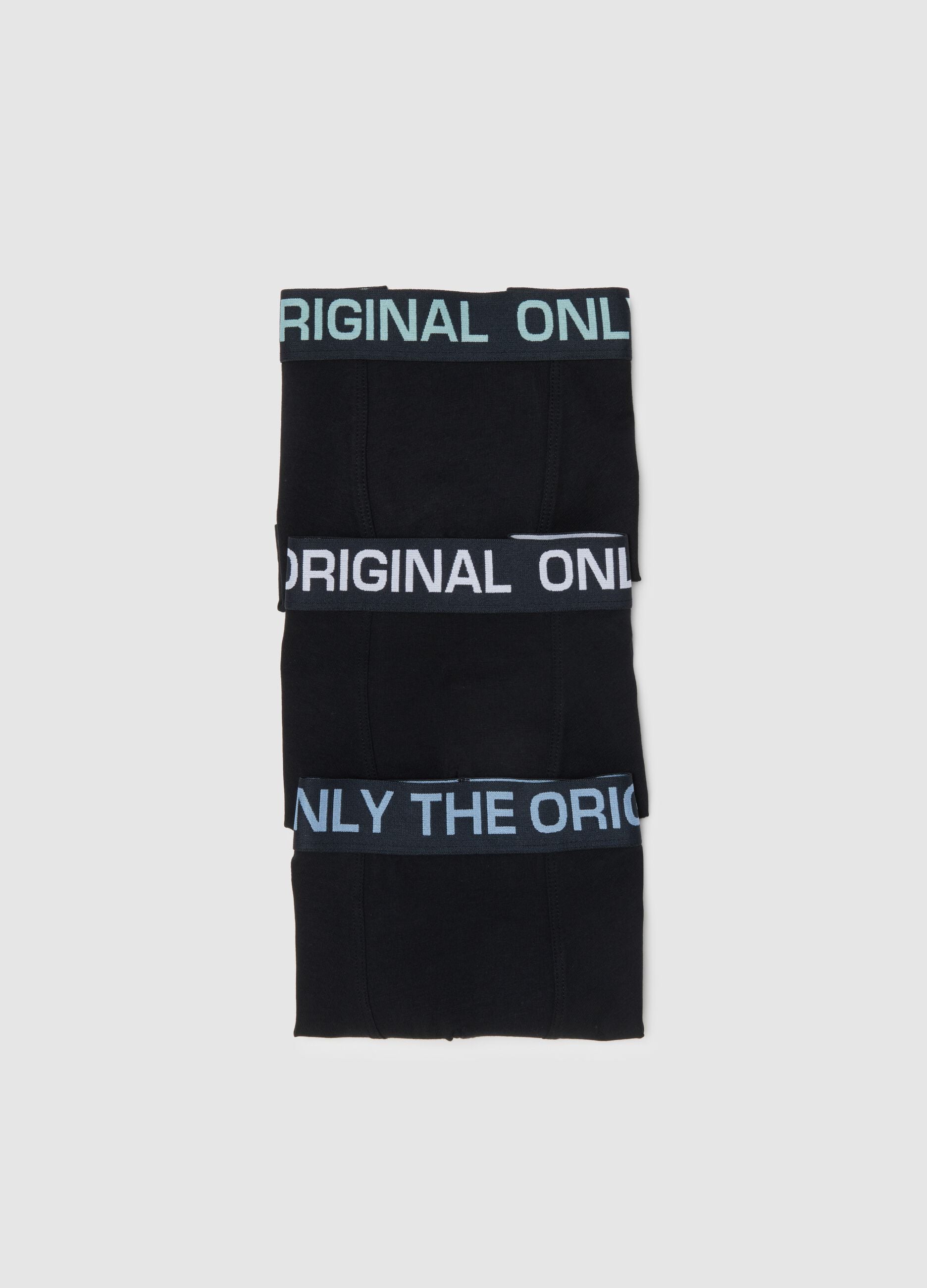 Tripack black stretch cotton boxer shorts for boys regular fit