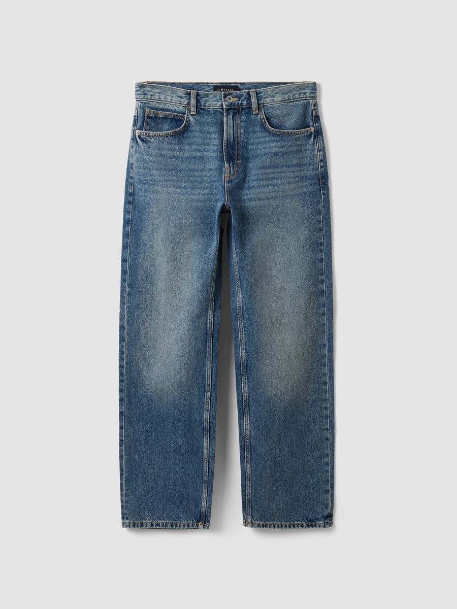 Jeans denim blu in puro cotone loose fit_0