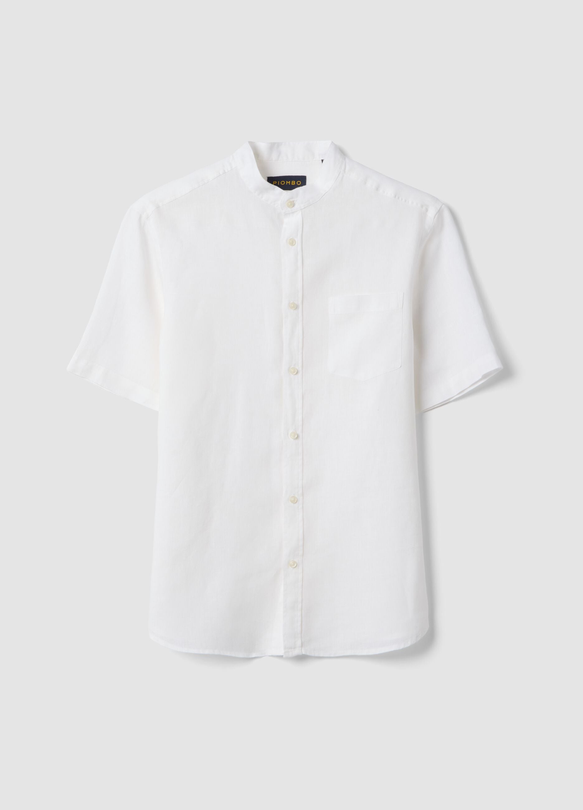 White shirt with mandarin collar in pure linen regular fit