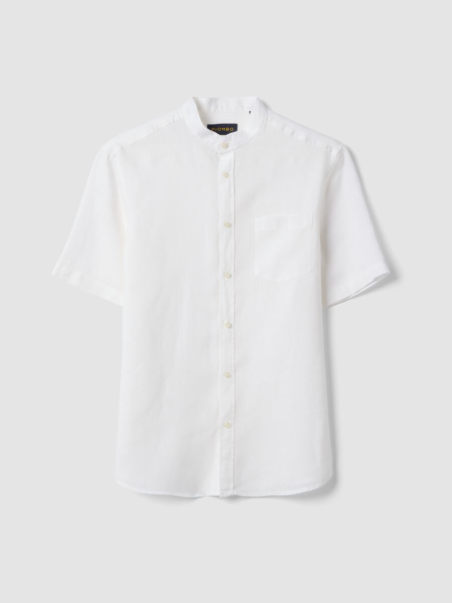 White shirt with mandarin collar in pure linen regular fit_4