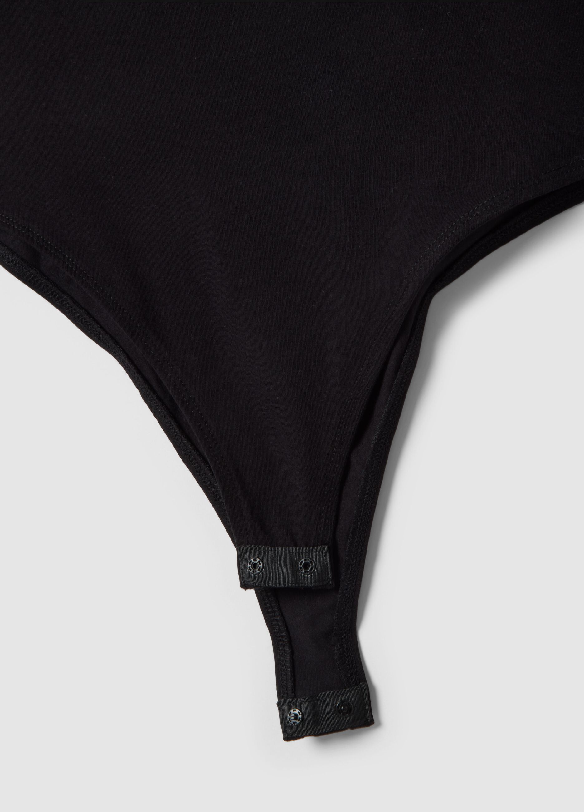 Regular fit black stretch cotton bodysuit with square neckline