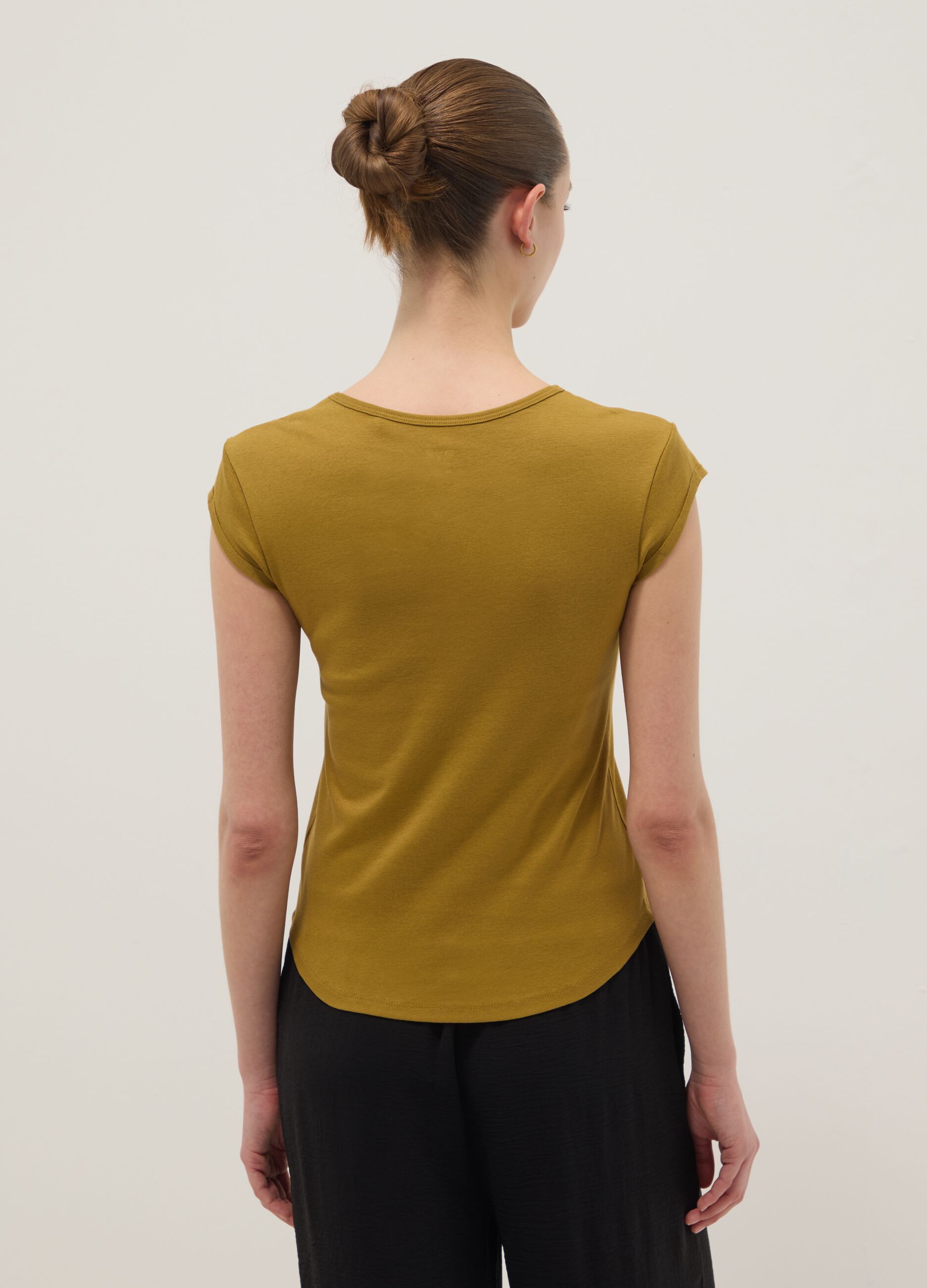 Yellow short sleeve pure cotton regular fit T-shirt