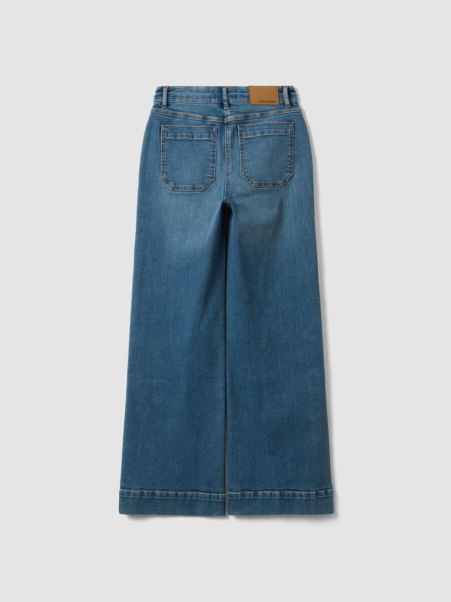 Jeans blu wide leg in cotone elasticizzato_6