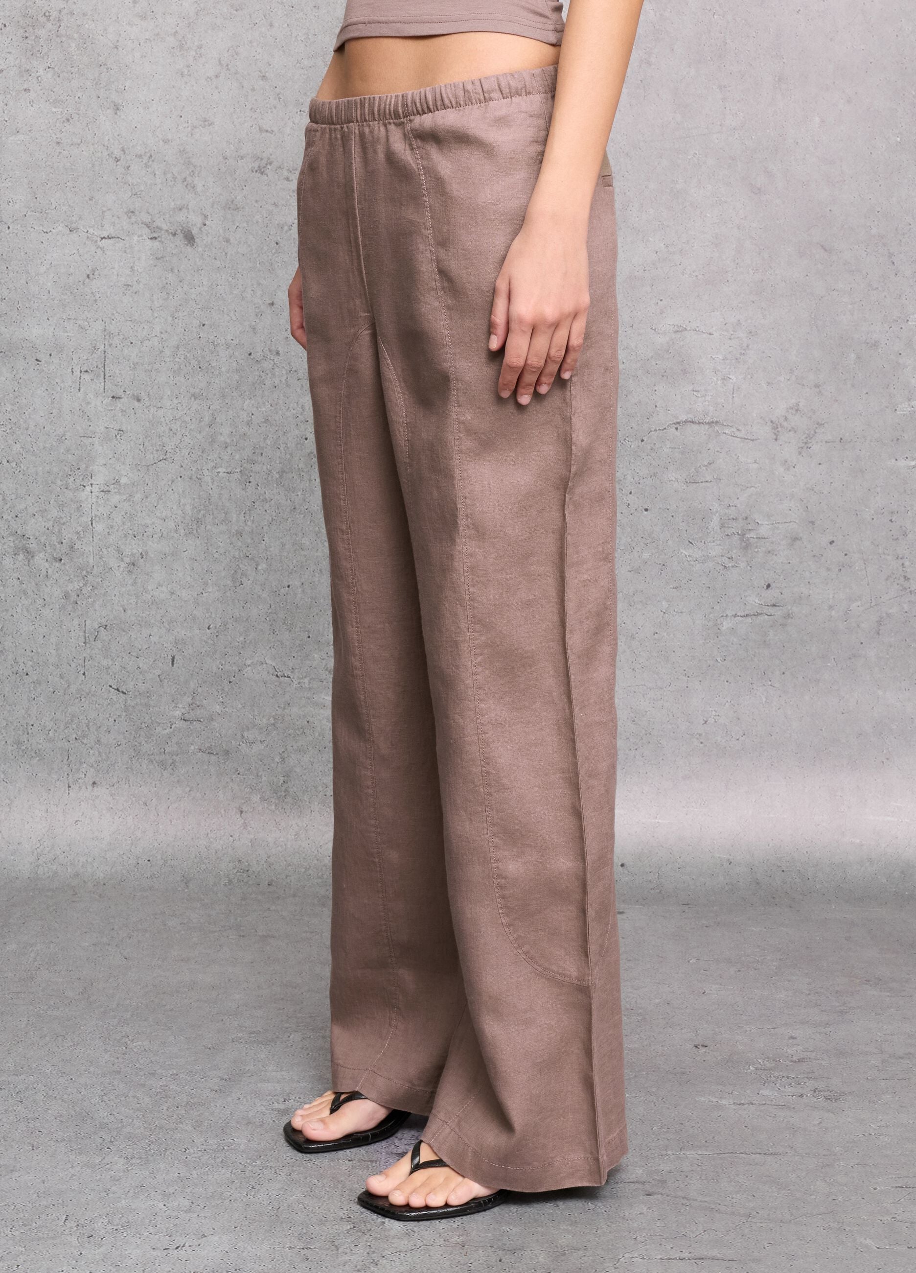 100% Linen Wide-Leg Trousers in Mocha