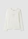 White stretch organic cotton printed T-shirt for girls_0