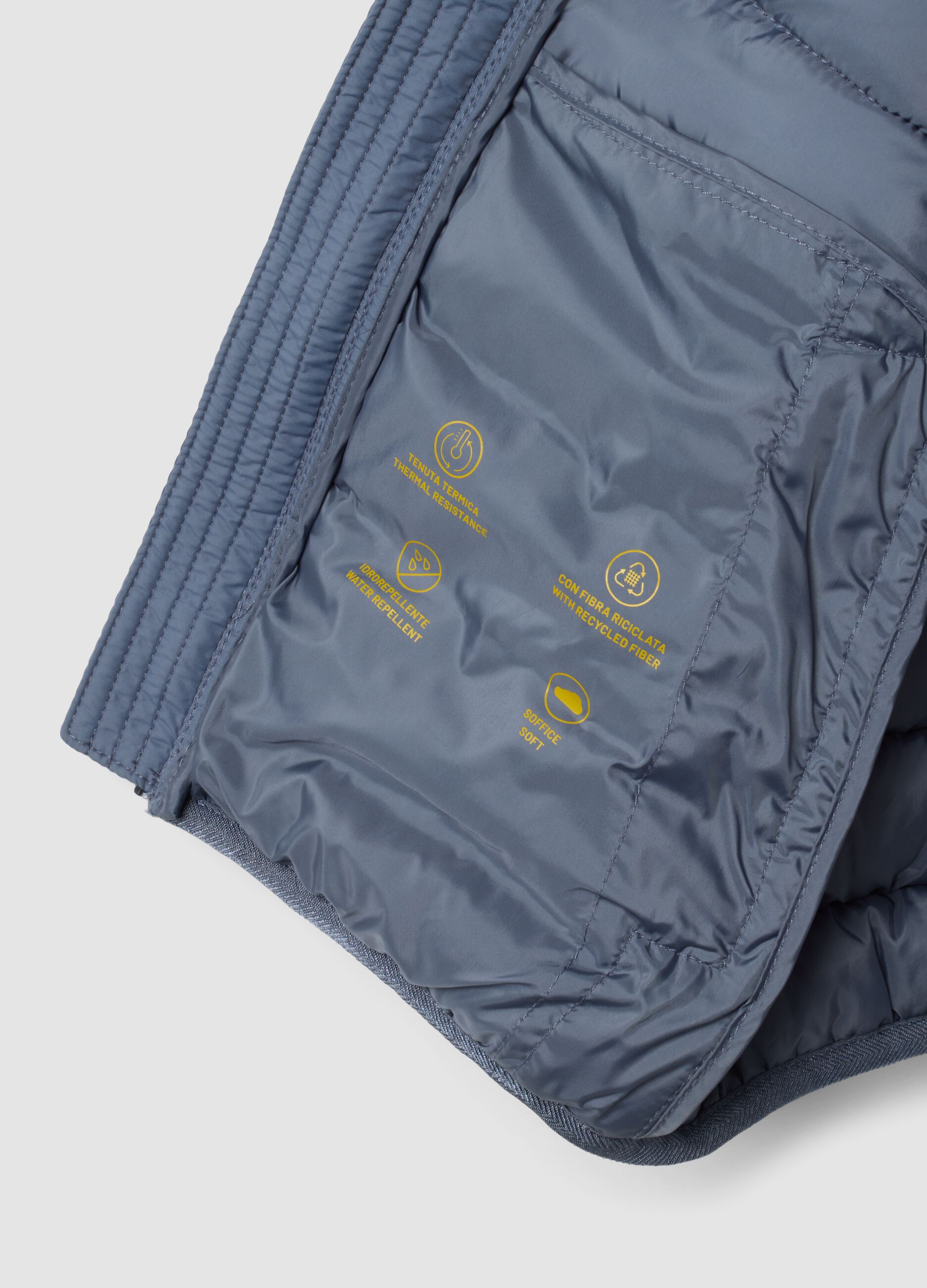 Grey ultralight padded hooded zip jacket for boys