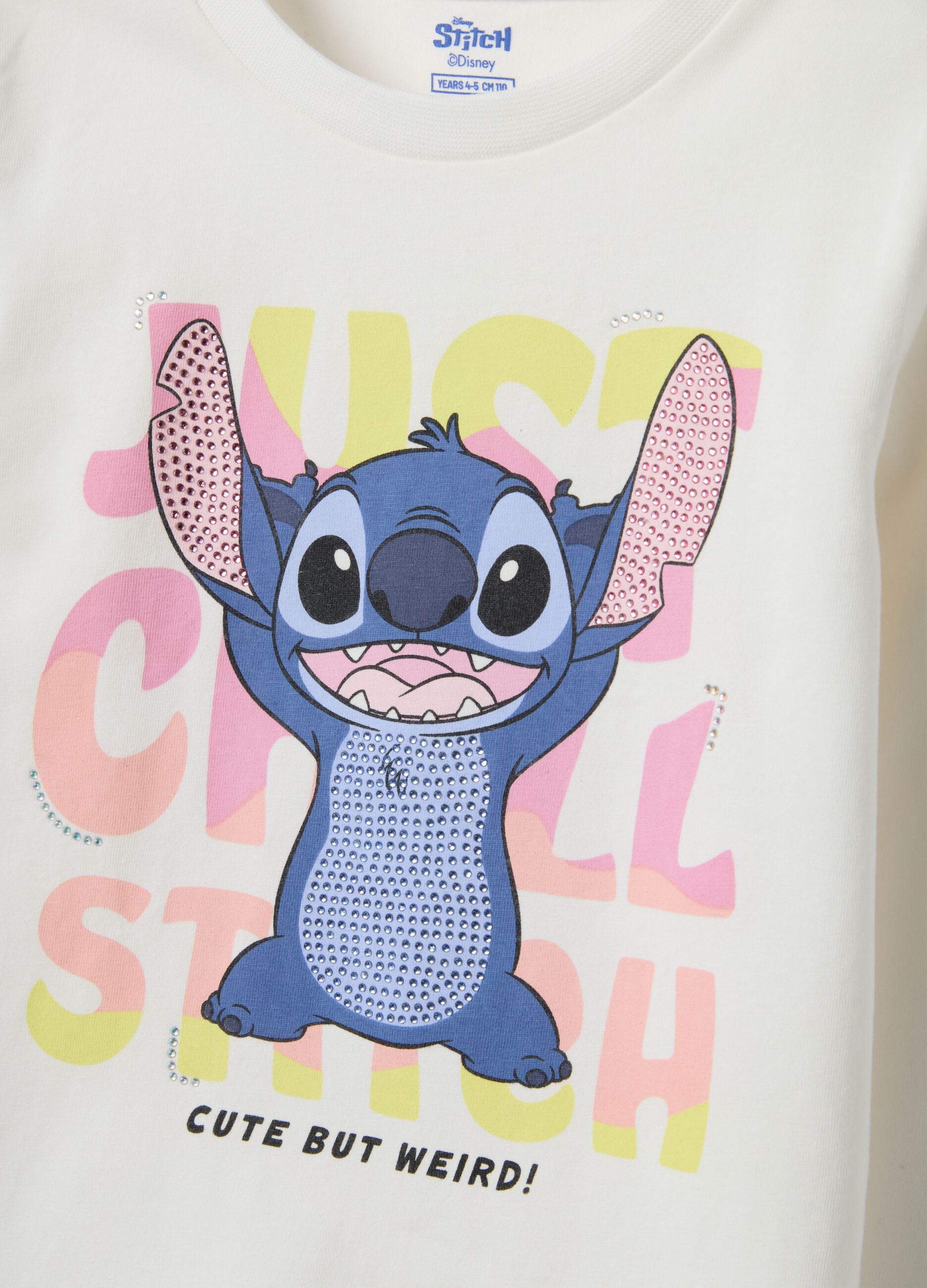 Girls' white stretchy cotton T-shirt regular fit with print