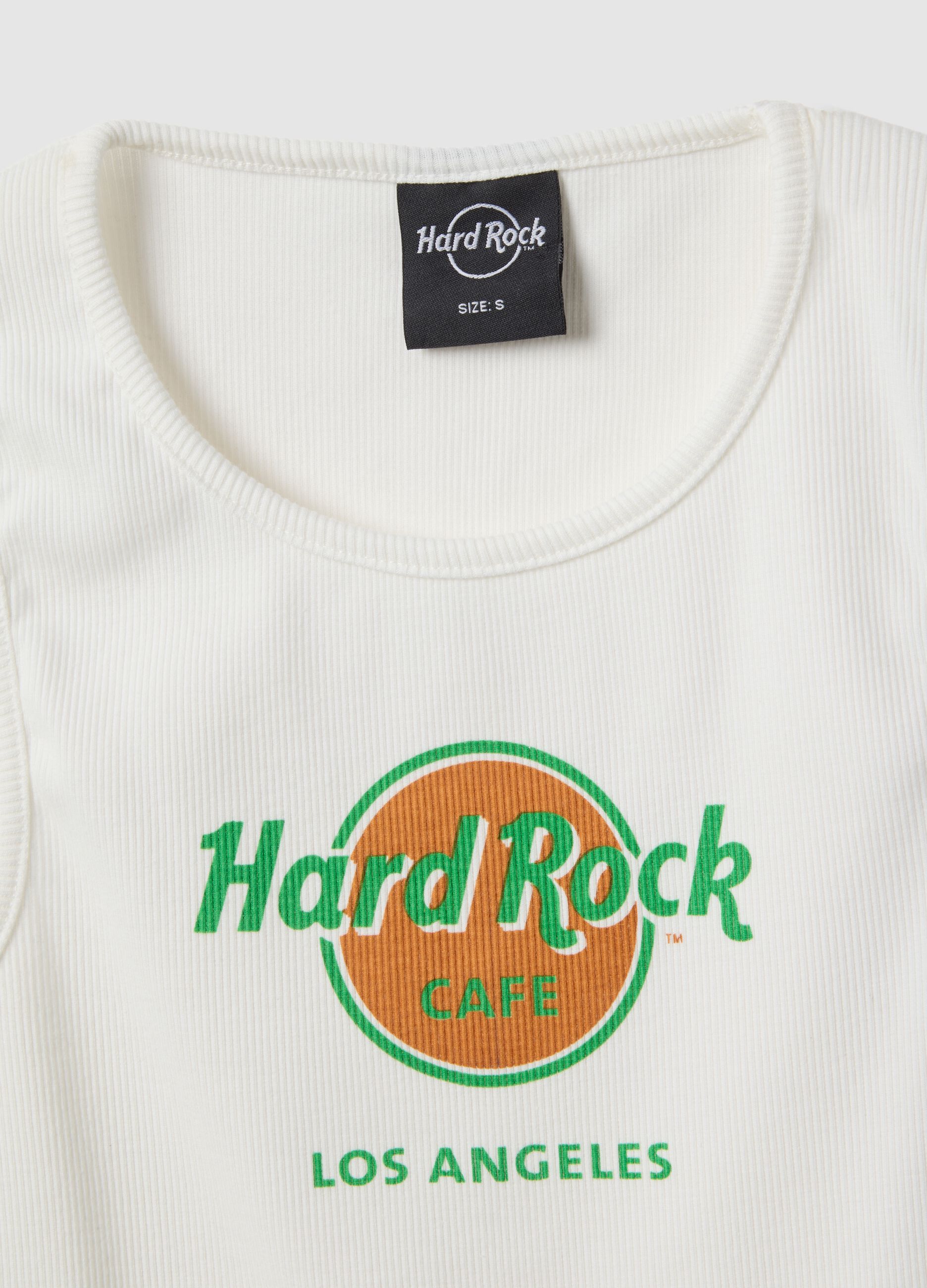 White cotton tank top regular fit with Hard Rock Cafe logo
