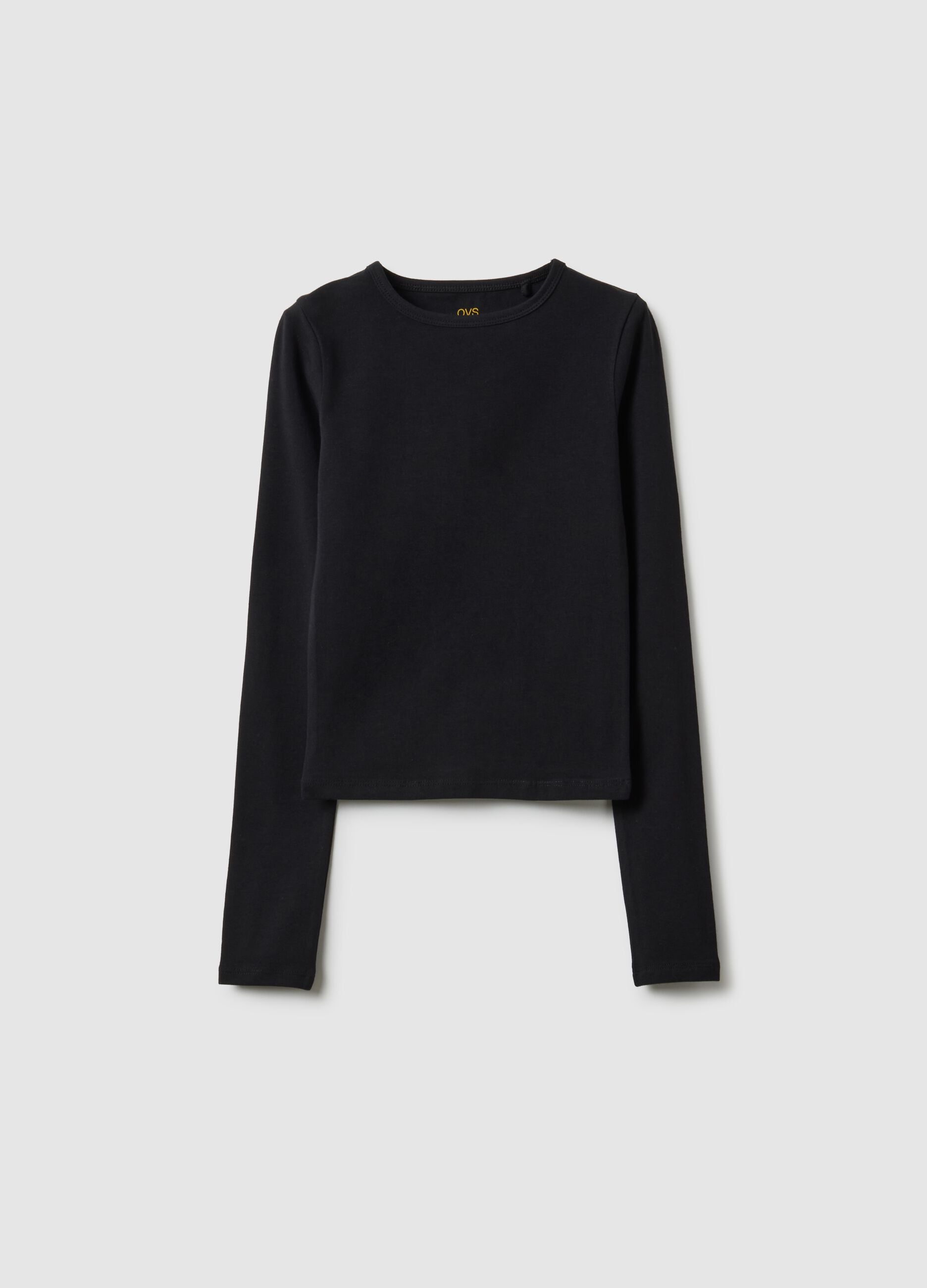 Girls' black long-sleeve cotton blend slim fit top