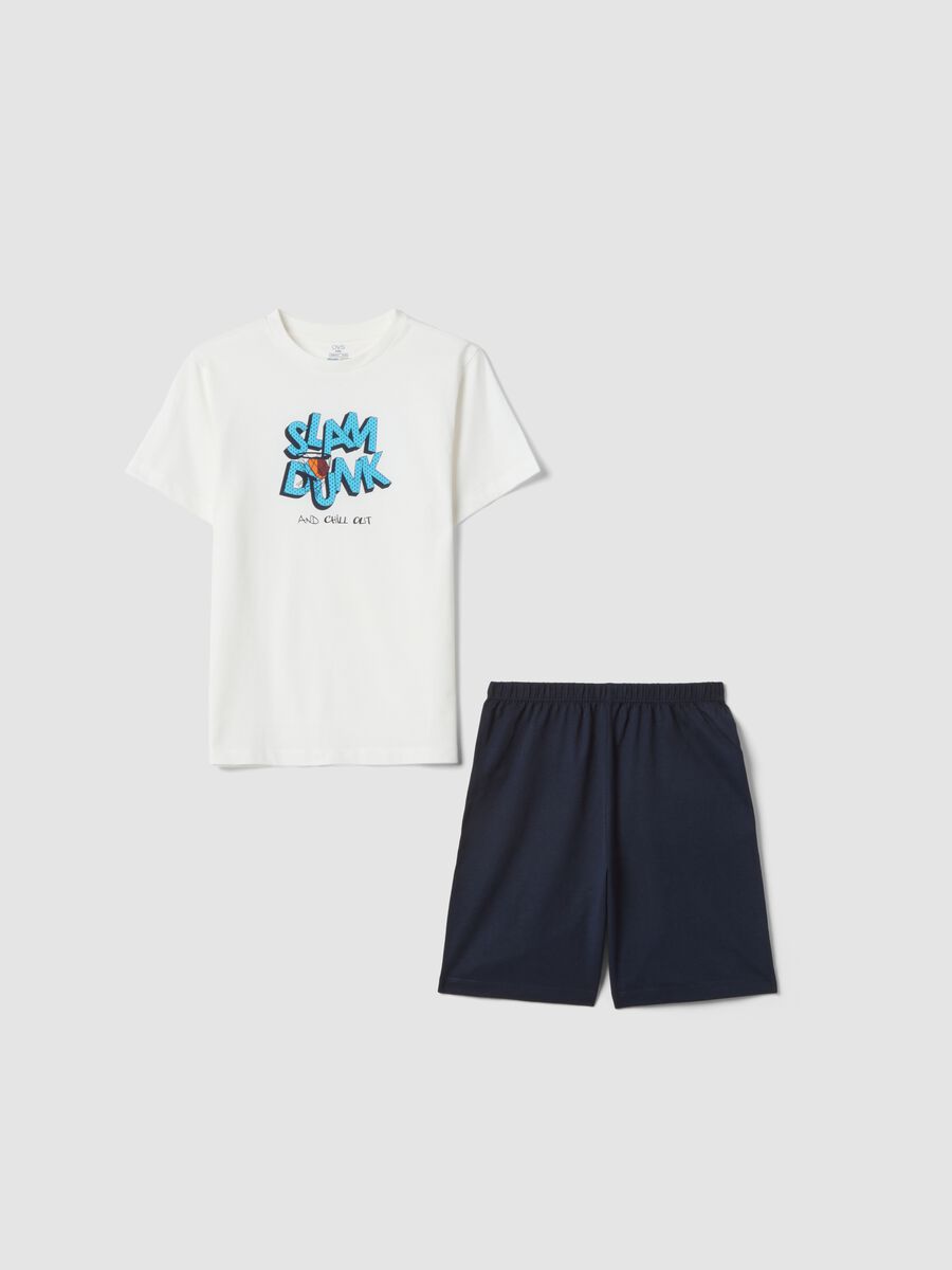 White pure cotton boys&rsquo; pyjamas with blue shorts_0
