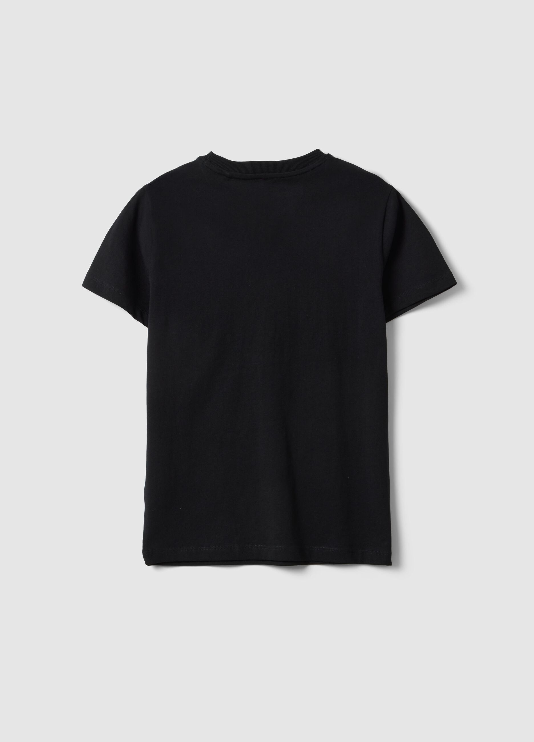 Boys' black pure cotton T-shirt regular fit with print