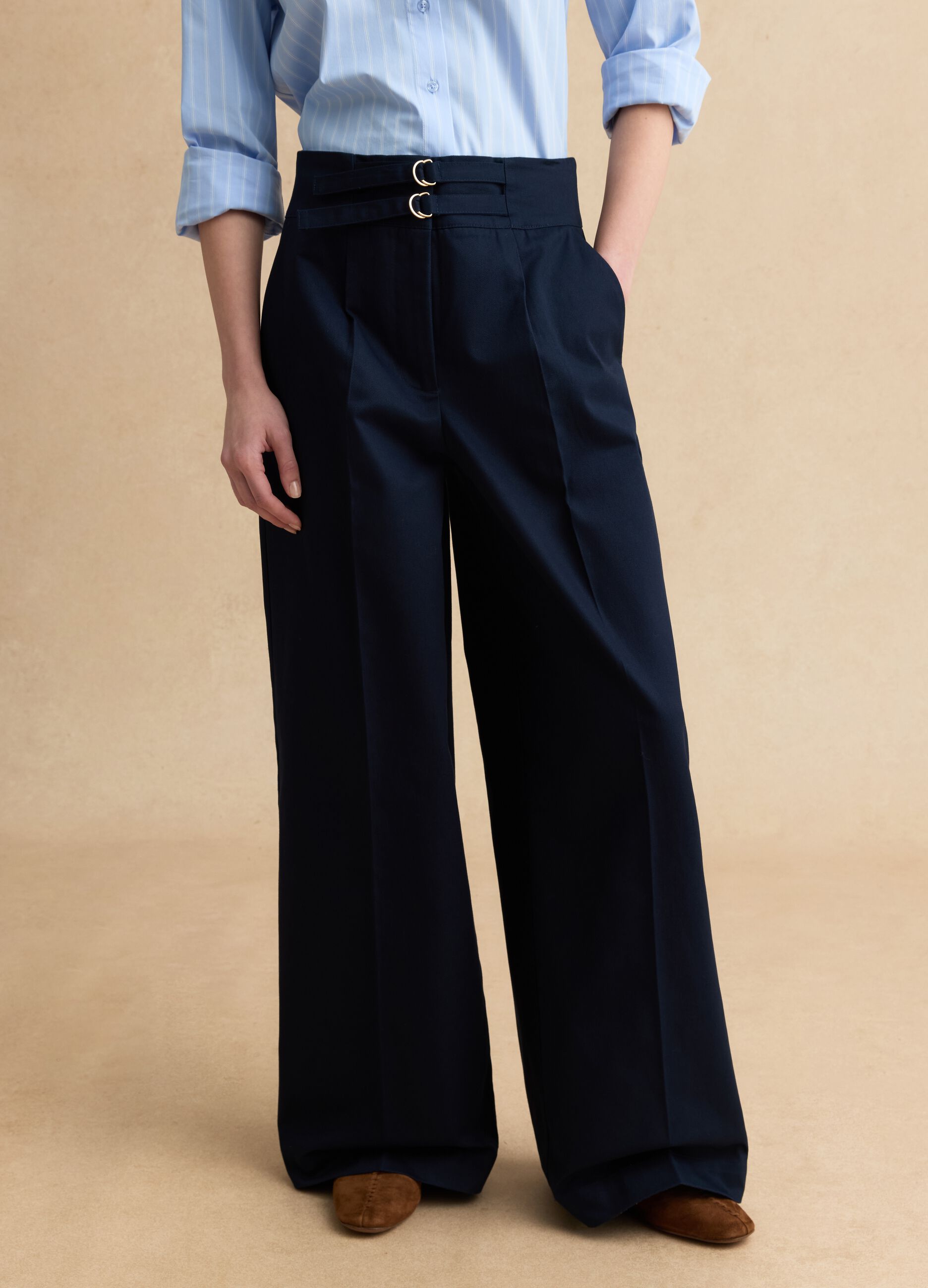 Wide leg blue cotton chinos