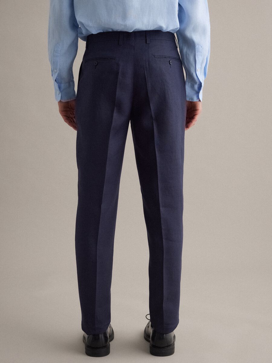 Pantaloni in puro lino blu slim fit_3