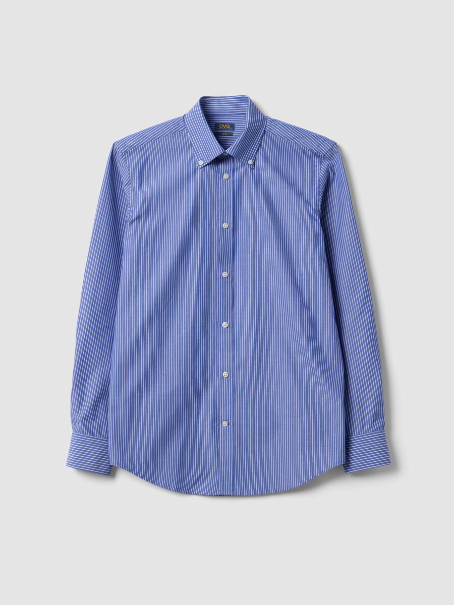 Blue cotton-blend button-down collar shirt, slim fit, easy iron_4