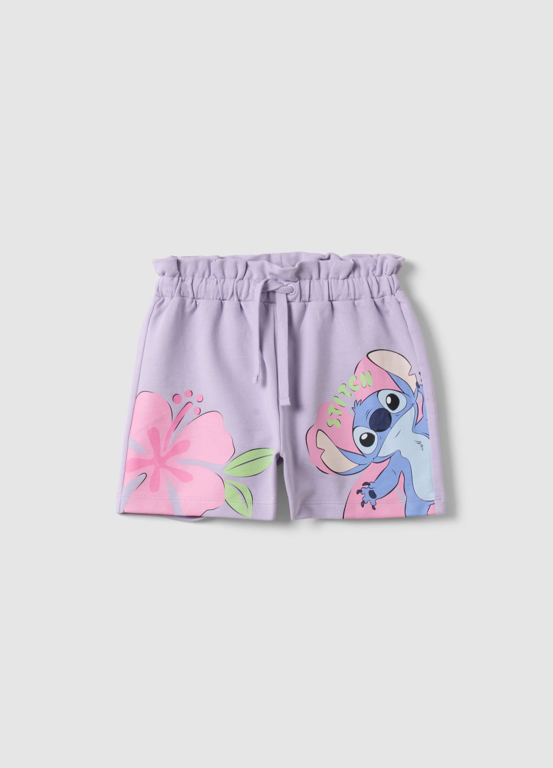 Girls' purple pure cotton shorts regular fit with Stitch