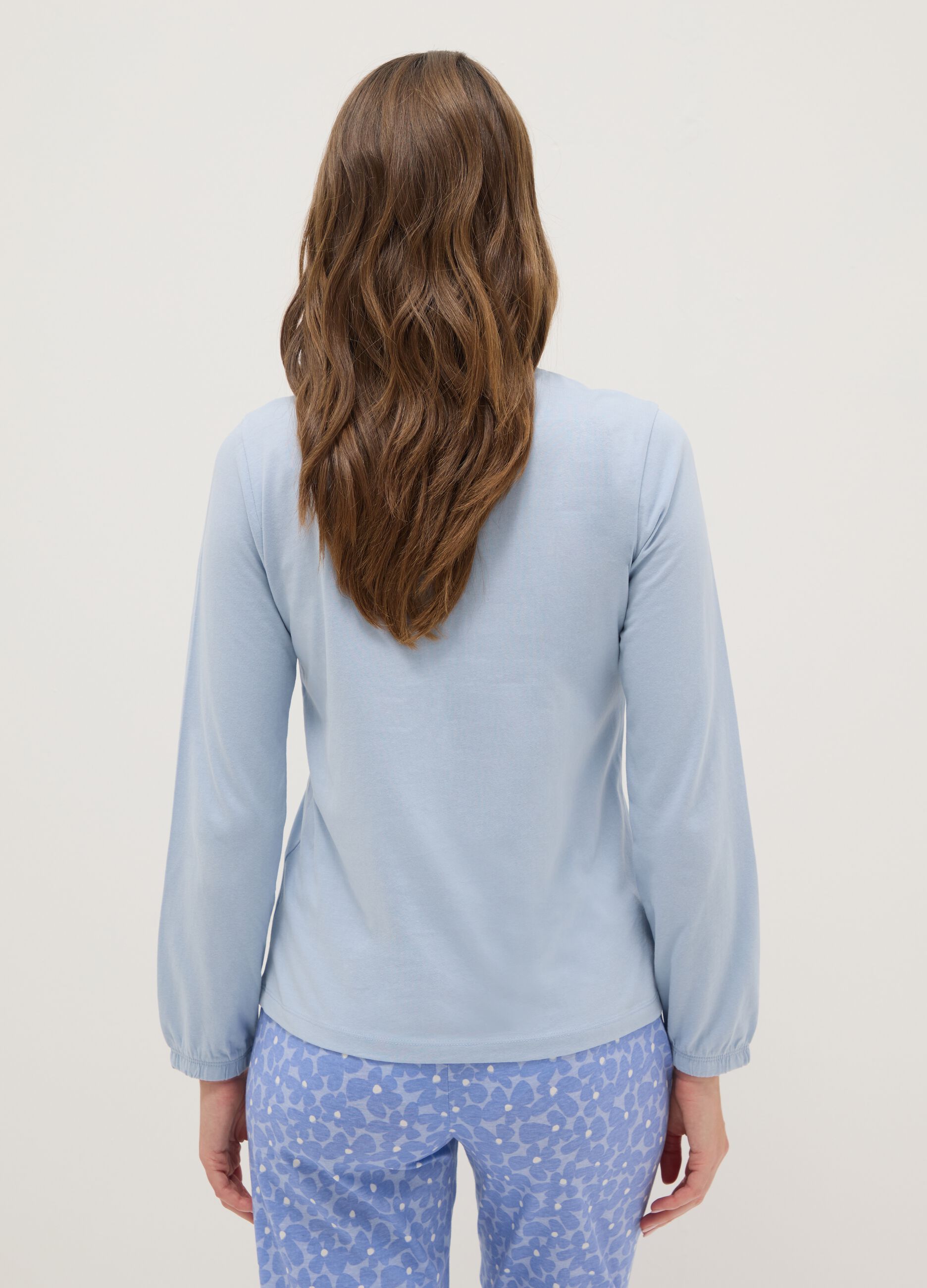 Blue nightshirt in pure cotton regular fit with Henley neckline
