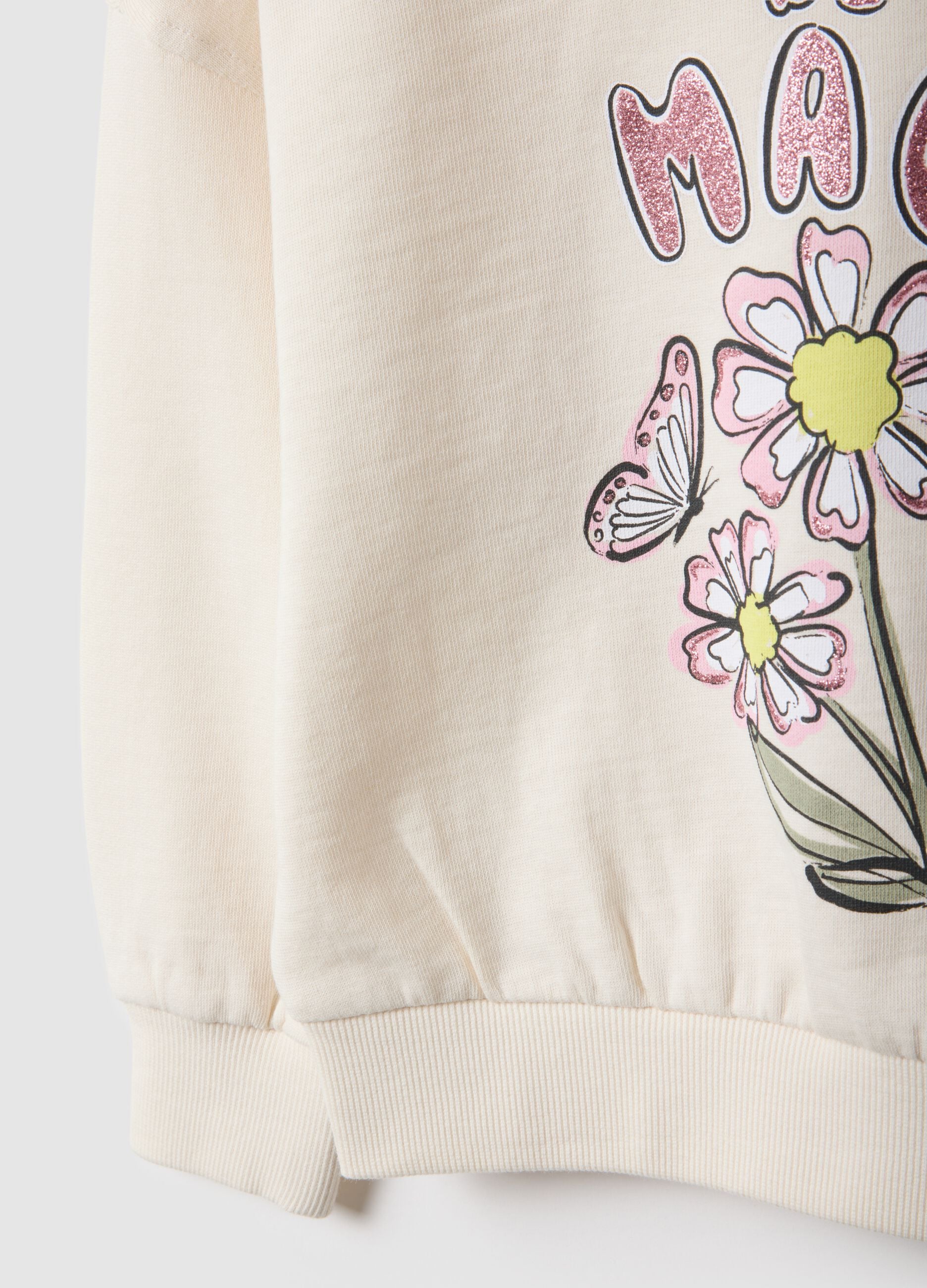 White pure cotton hoodie for girls regular fit with decorations