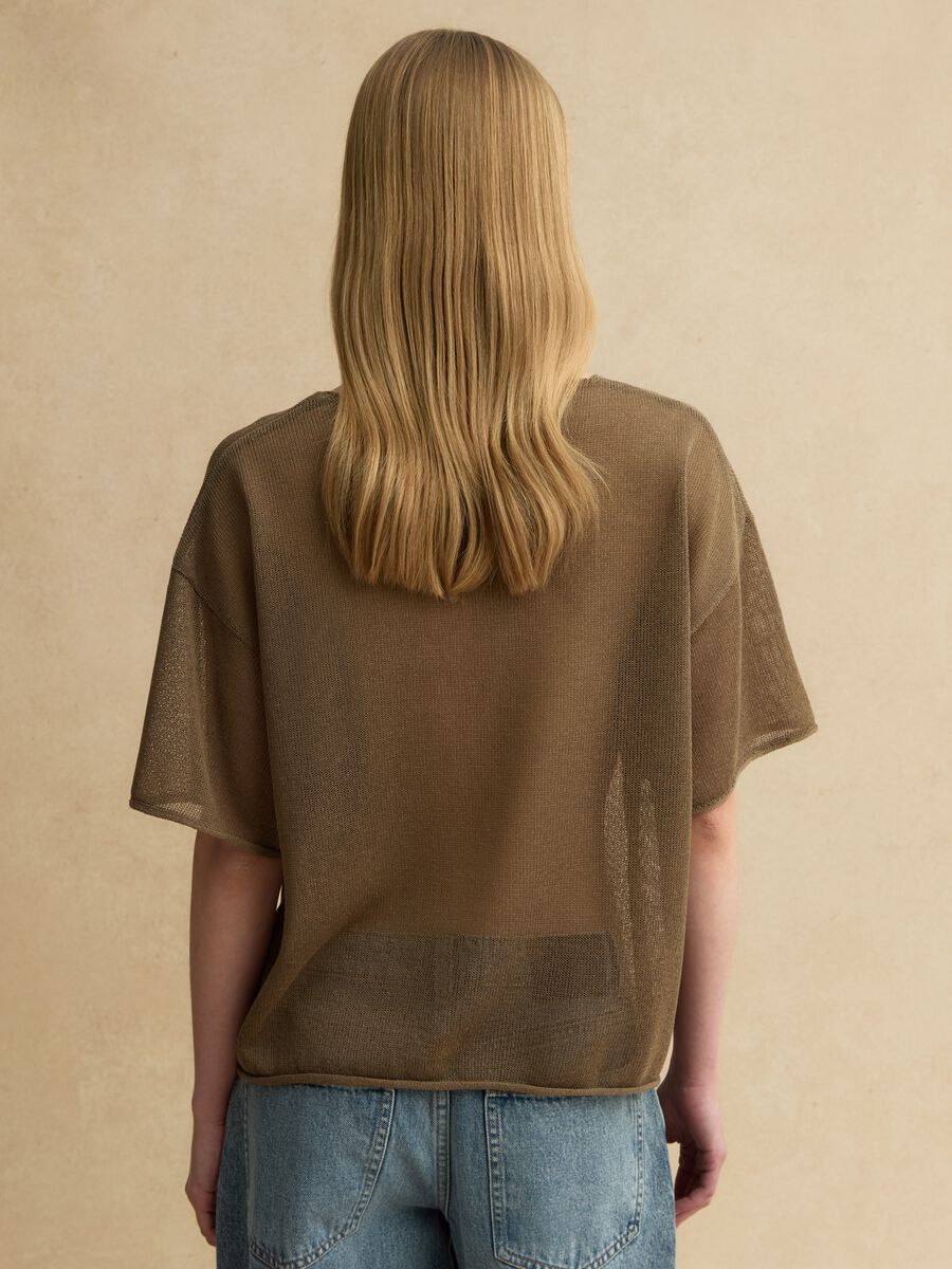 Brown oversized lyocell and linen blend V-neck jumper_3