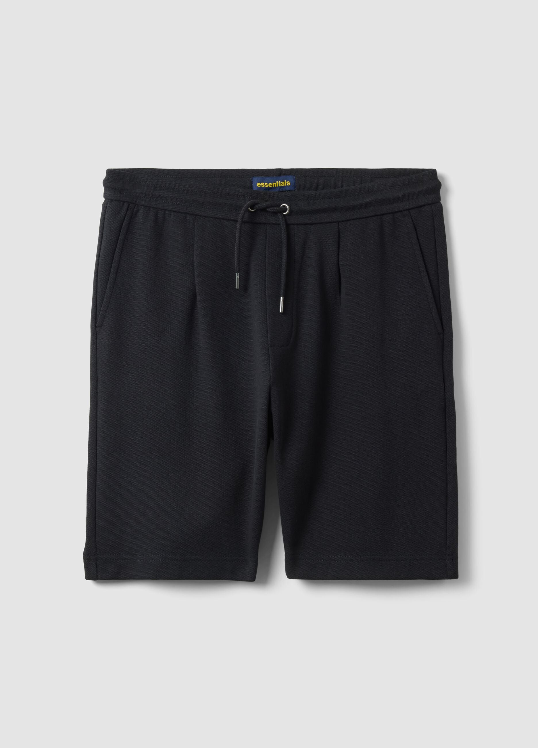 Black pure cotton regular-fit shorts with drawstring