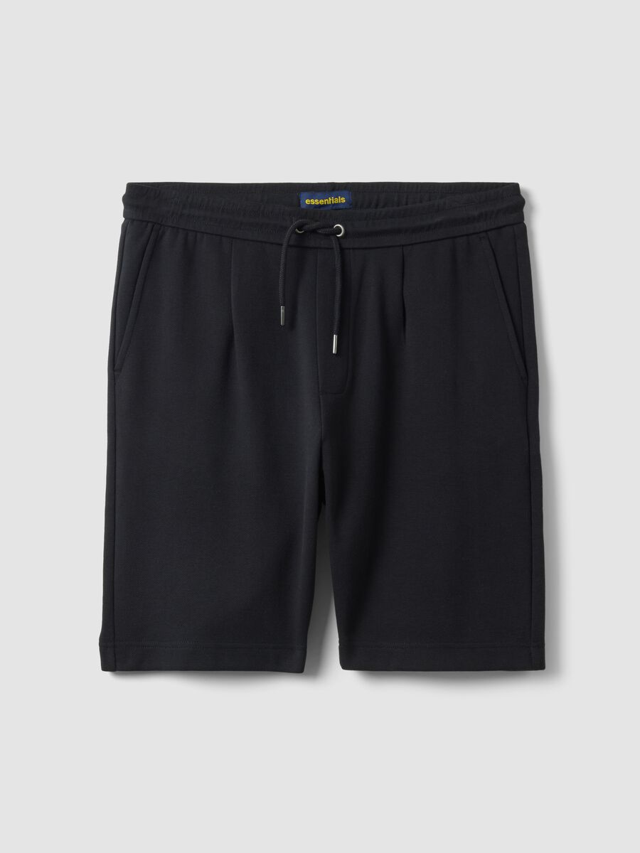 Black pure cotton regular-fit shorts with drawstring_4