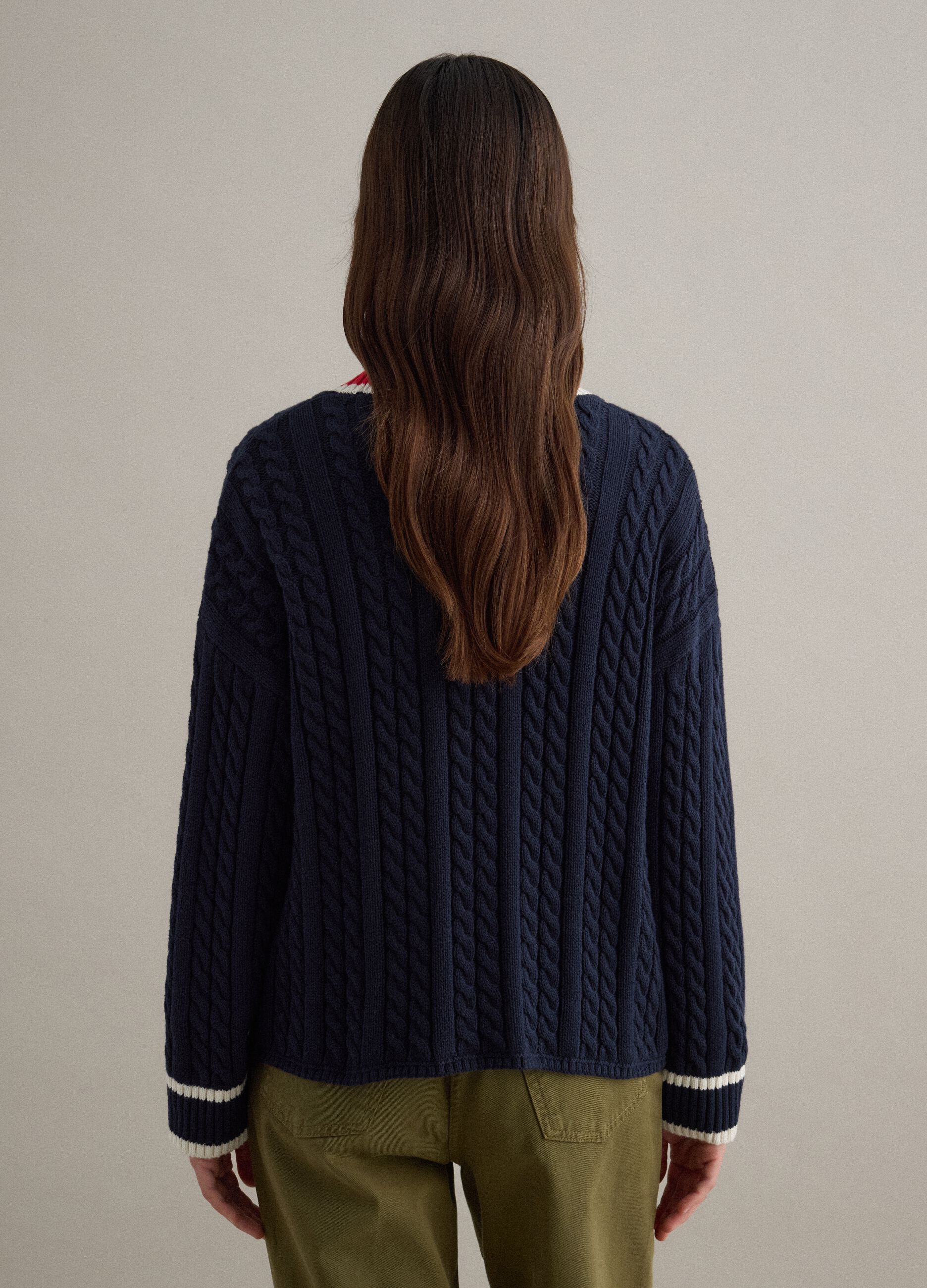 Multicolour pure cotton oversized cardigan with deep V-neck