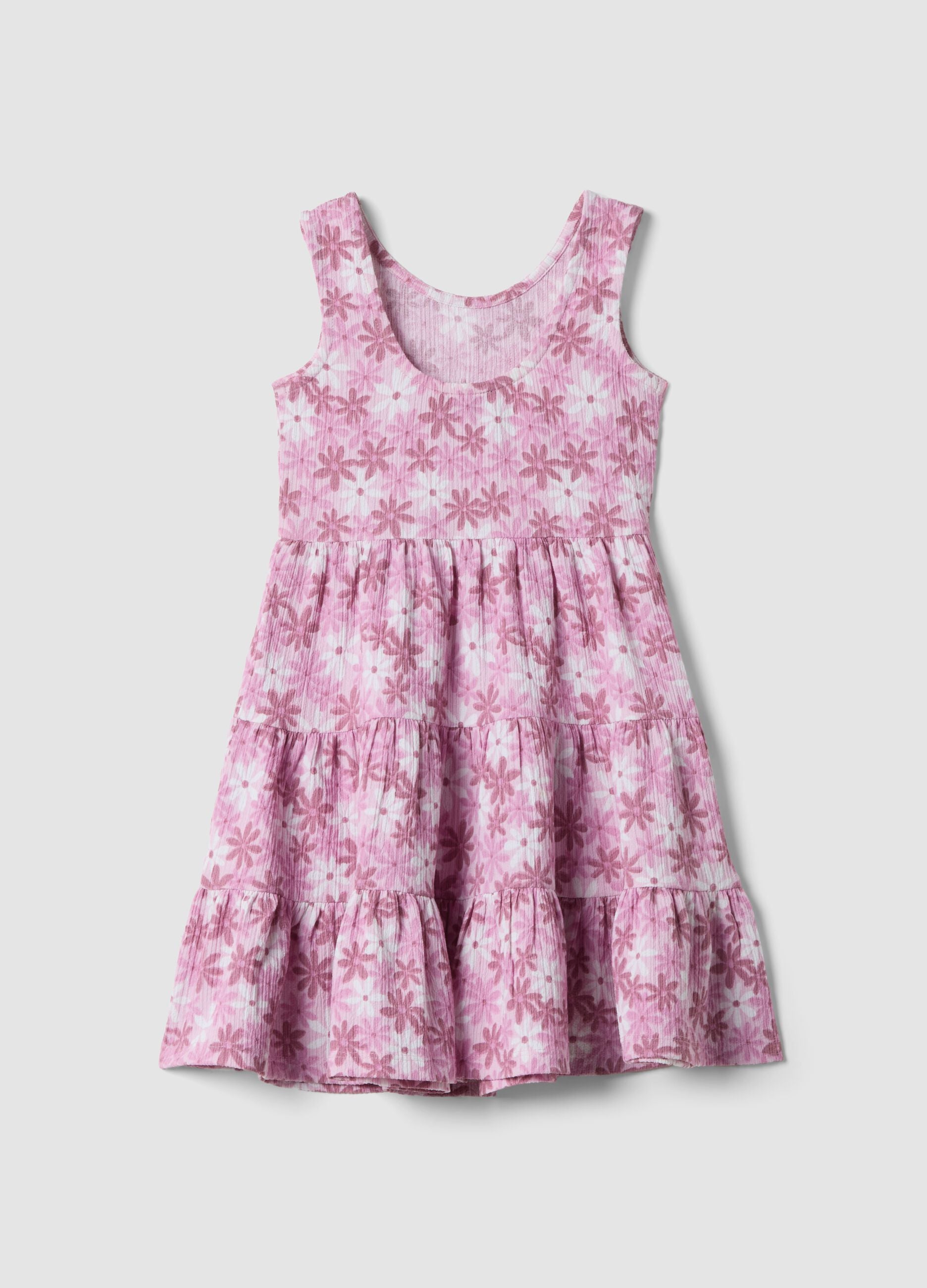 Girls&rsquo; Pink Floral Print Stretch Sleeveless Dress