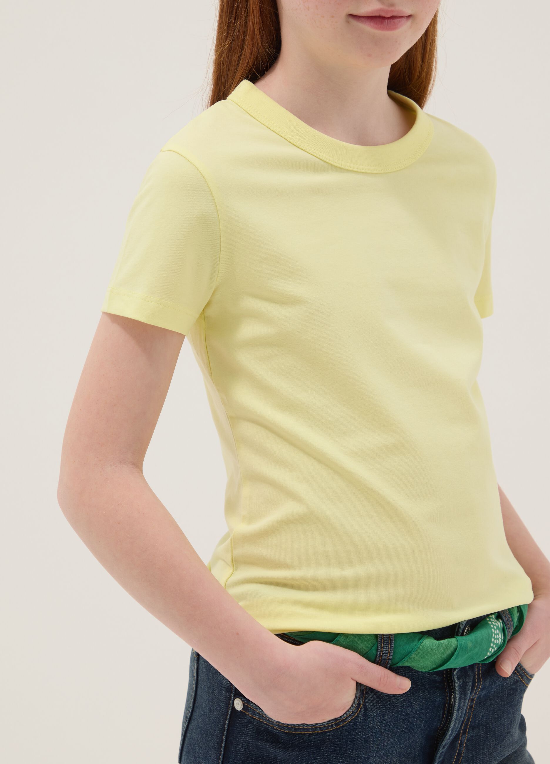 Girls&rsquo; yellow stretch cotton regular-fit T-shirt