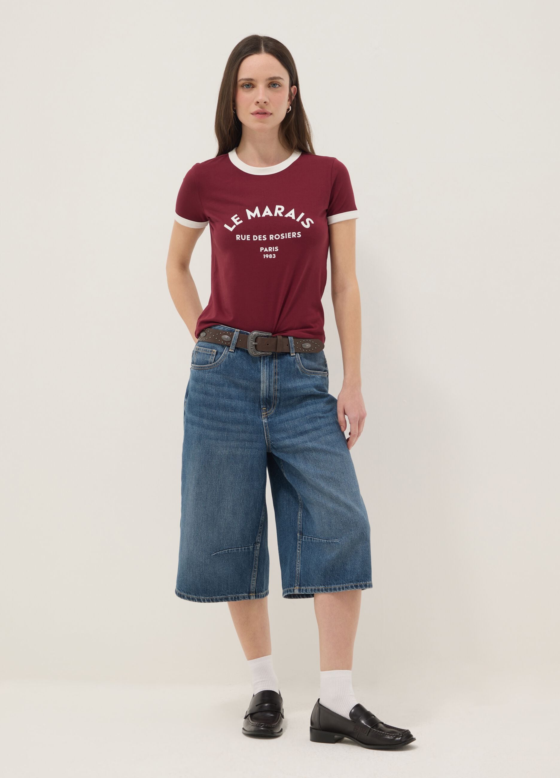 Red stretch cotton regular fit t-shirt with print