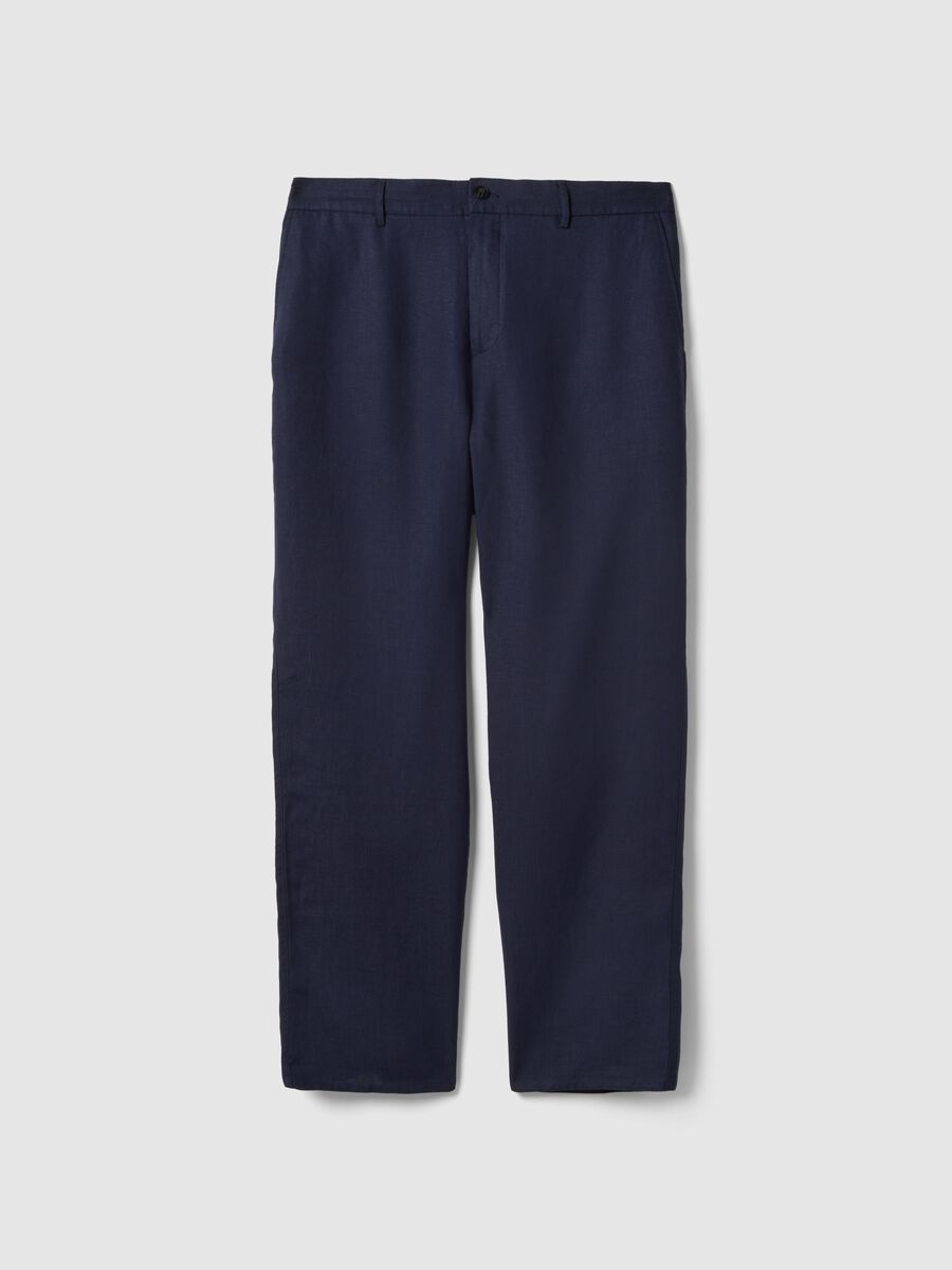 Pantaloni in puro lino blu regular fit_0