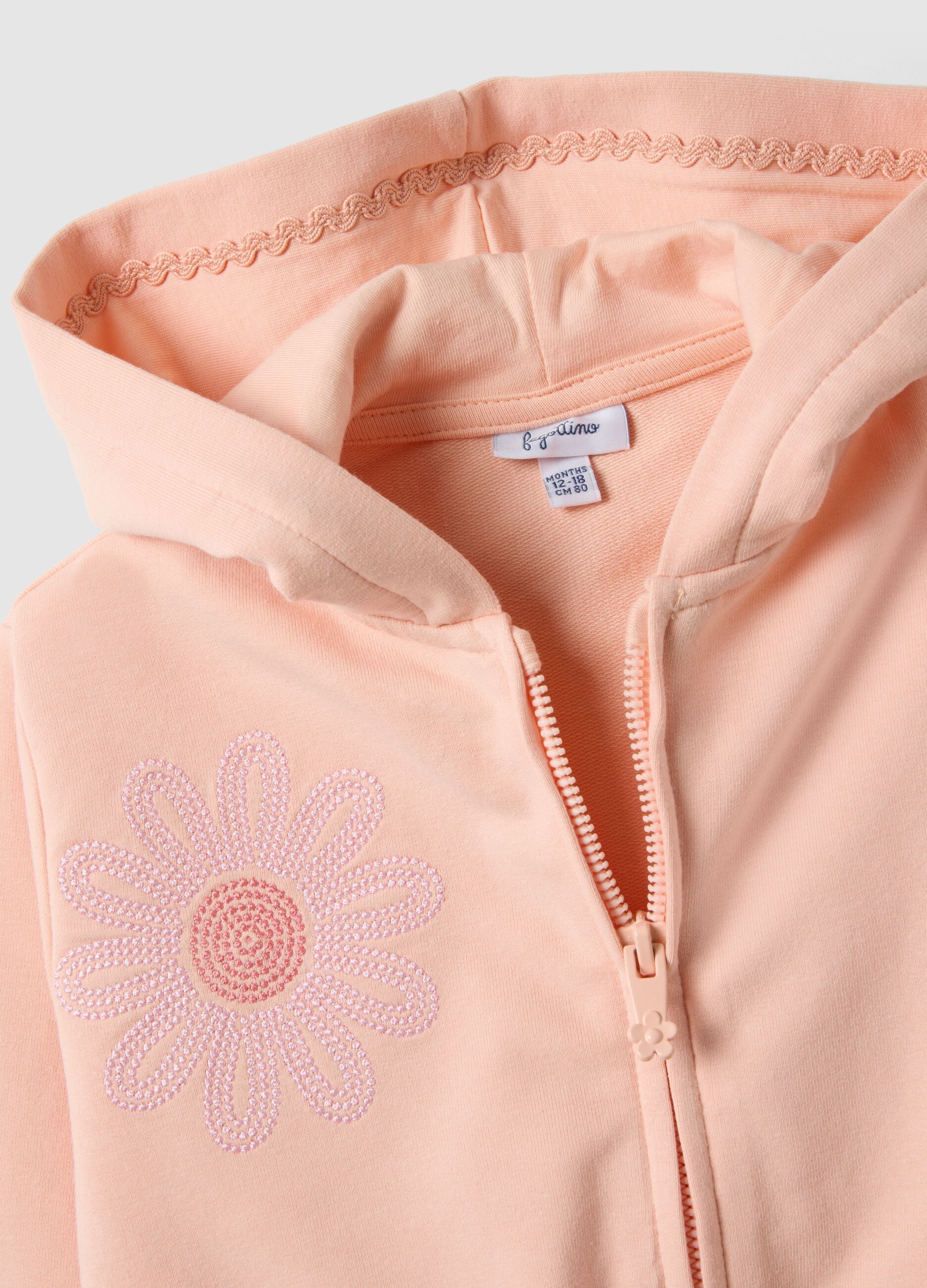 Pink stretch cotton sweatshirt for girls regular fit with flowers