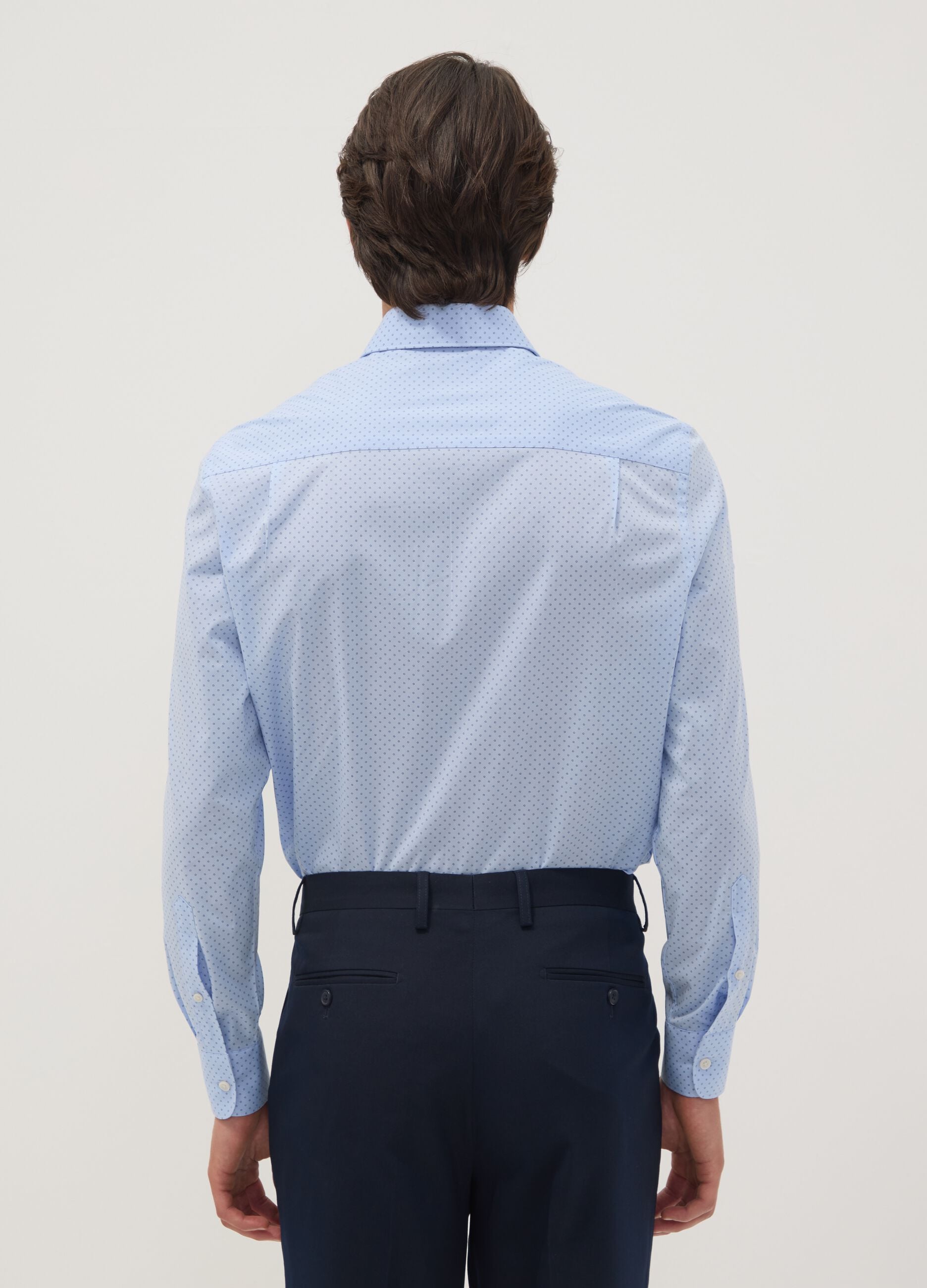 Light blue stretch cotton poplin shirt with spread collar