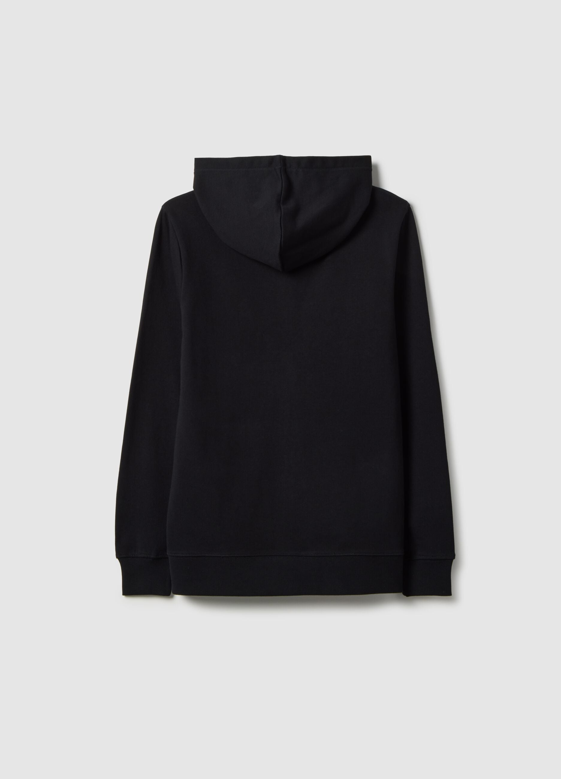 Black hoodie for boys in pure cotton with oversized fit and zip
