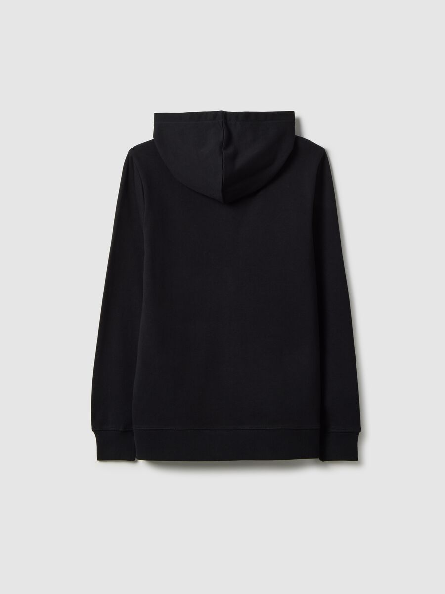 Black hoodie for boys in pure cotton with oversized fit and zip_4