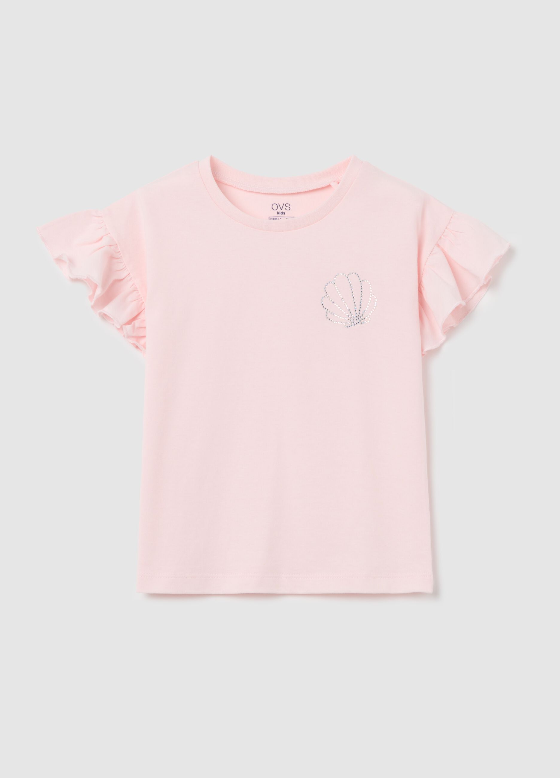 Pink T-shirt in cotton with diamant&eacute;s