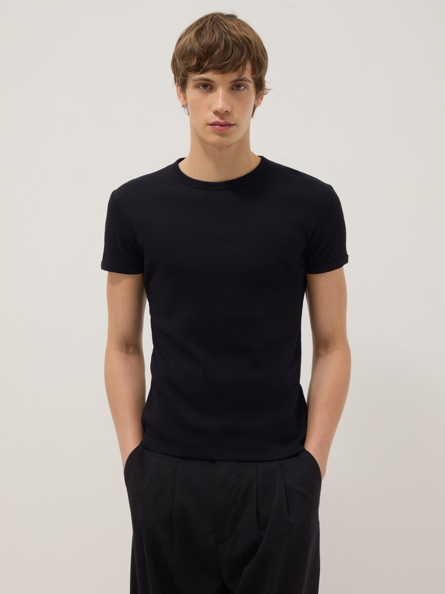 Slim fit black stretch cotton t-shirt_0