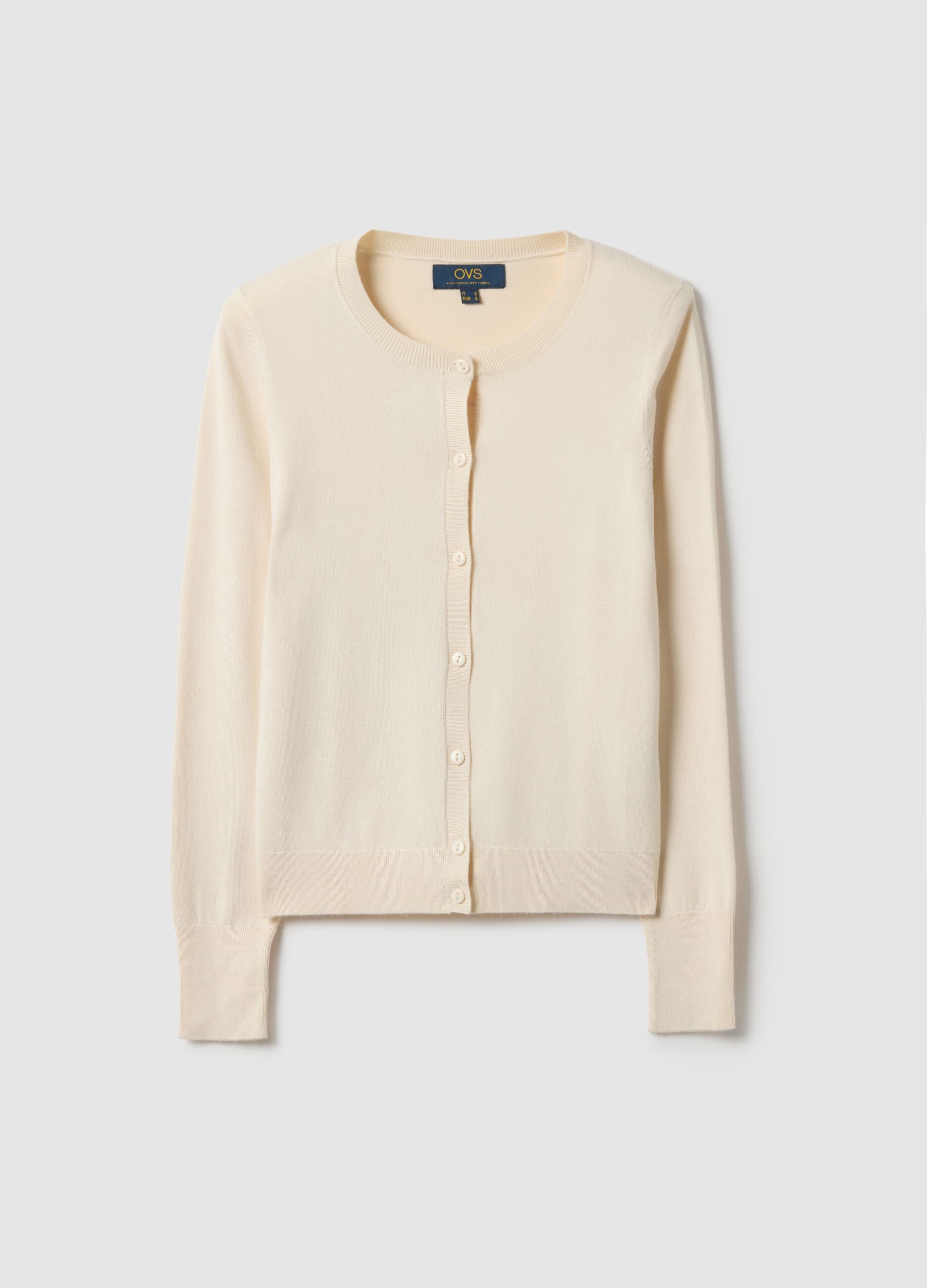 Beige Crew Neck Cardigan Regular Fit