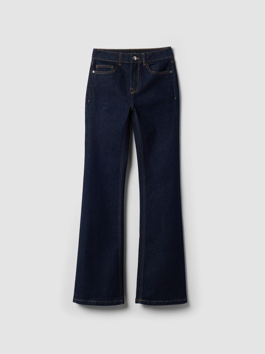 Jeans blu bootcut in cotone elasticizzato_0