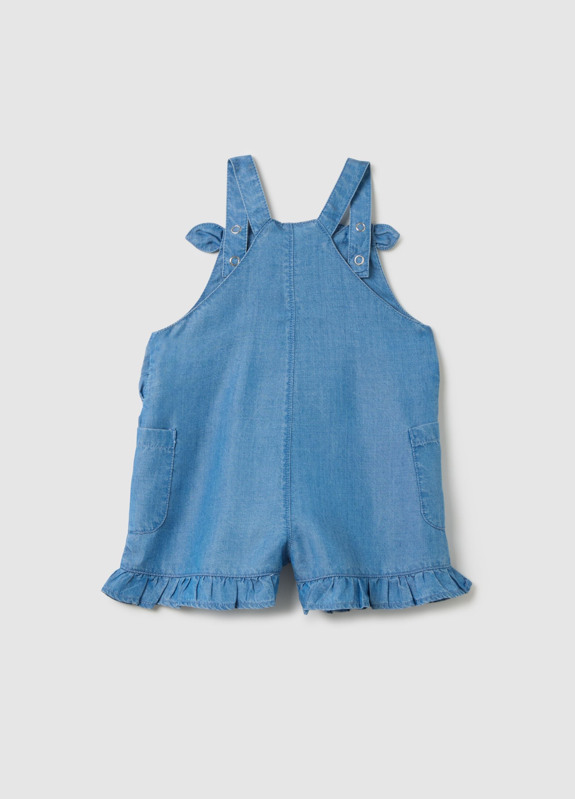 100% Lyocell denim baby girls&rsquo; pinafore with  regular fit and frills 